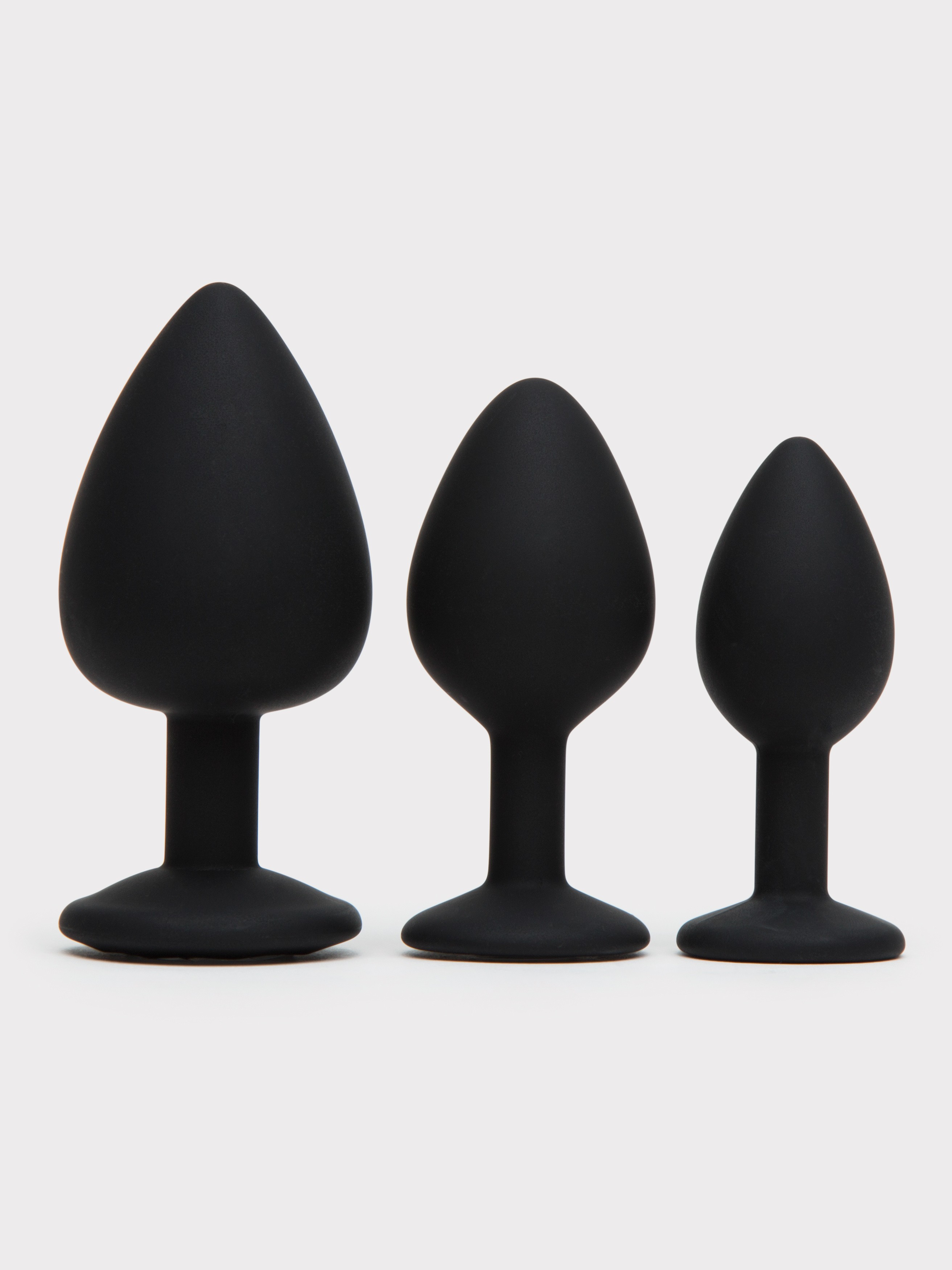 Silicone Jewelled Butt Plug Set (3 Piece), Black, hi-res