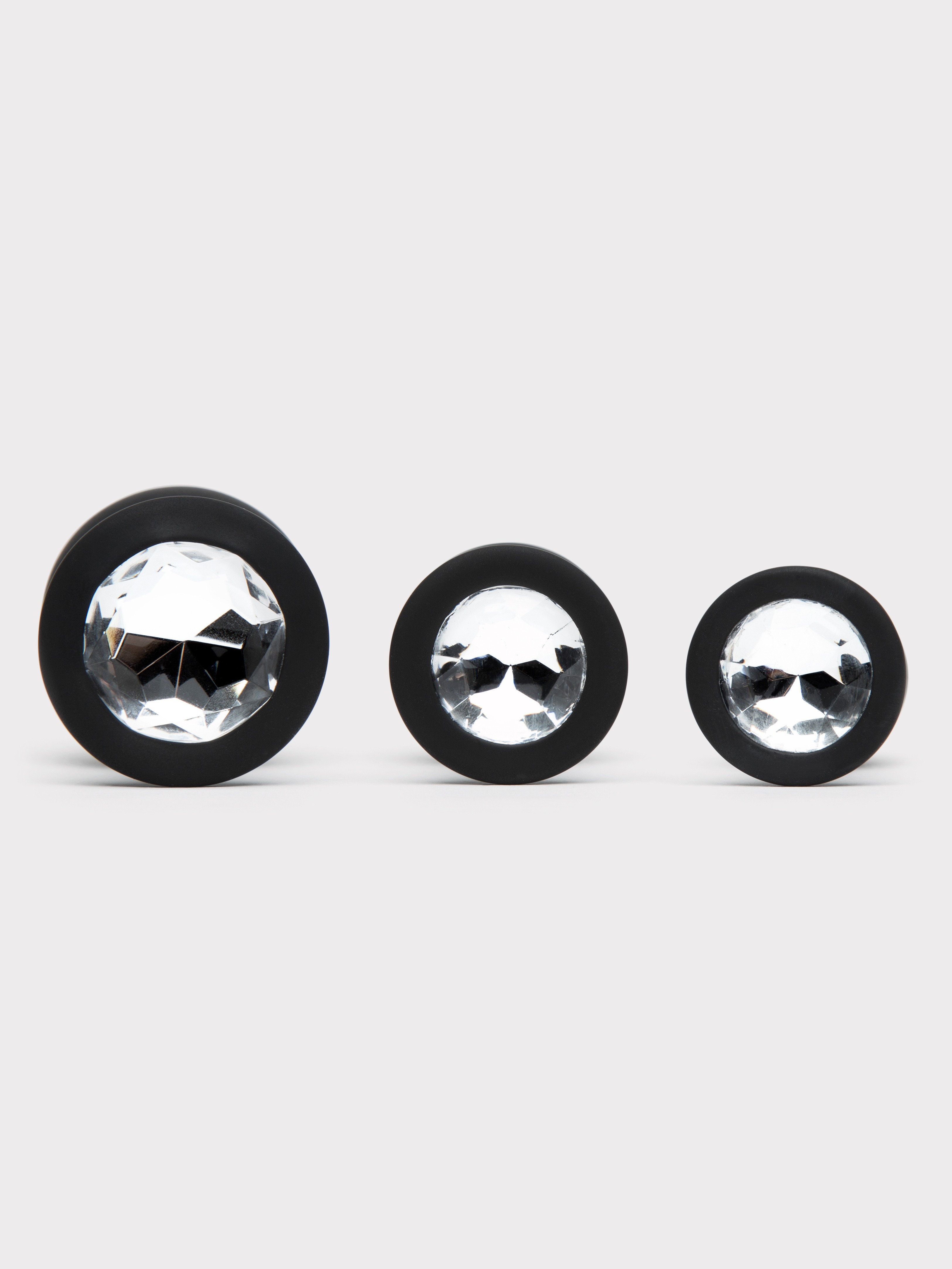 Silicone Jewelled Butt Plug Set (3 Piece), Black, hi-res