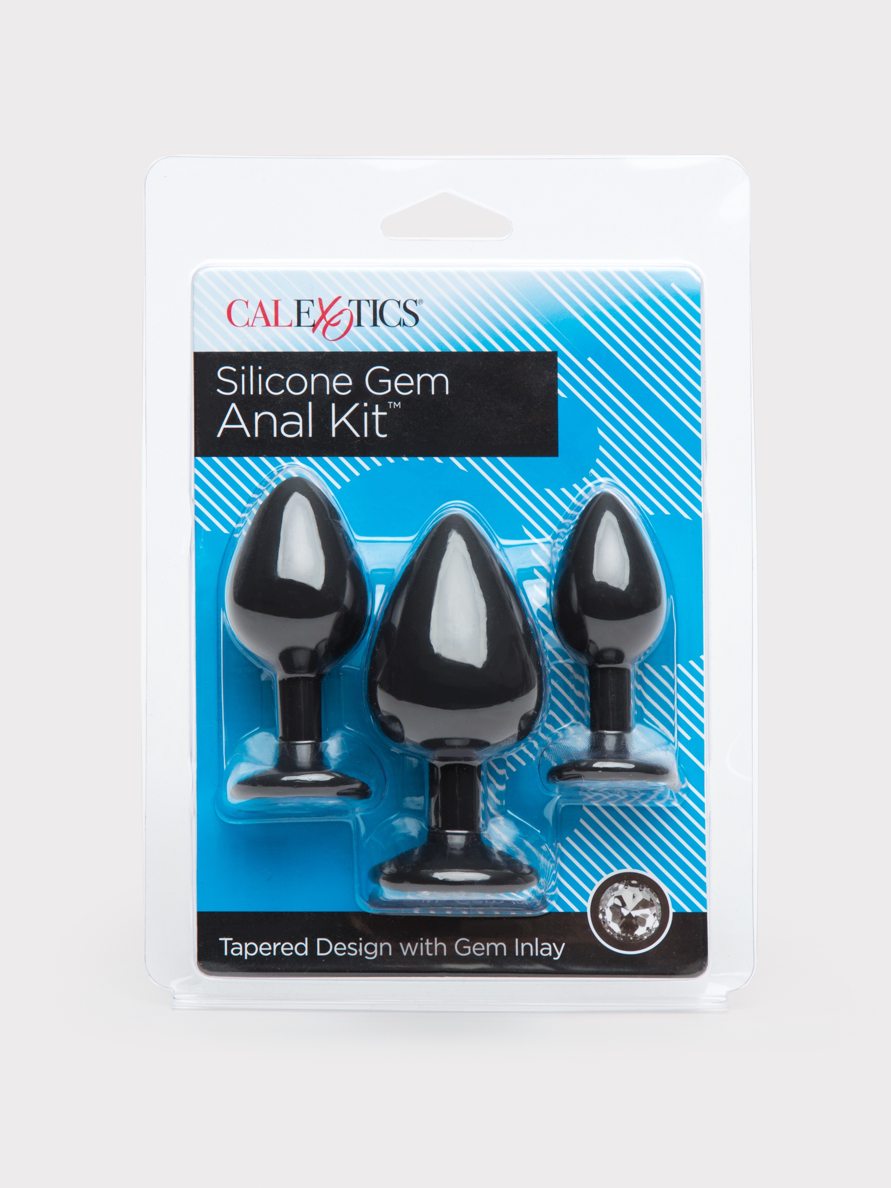 Silicone Jewelled Butt Plug Set (3 Piece), Black, hi-res