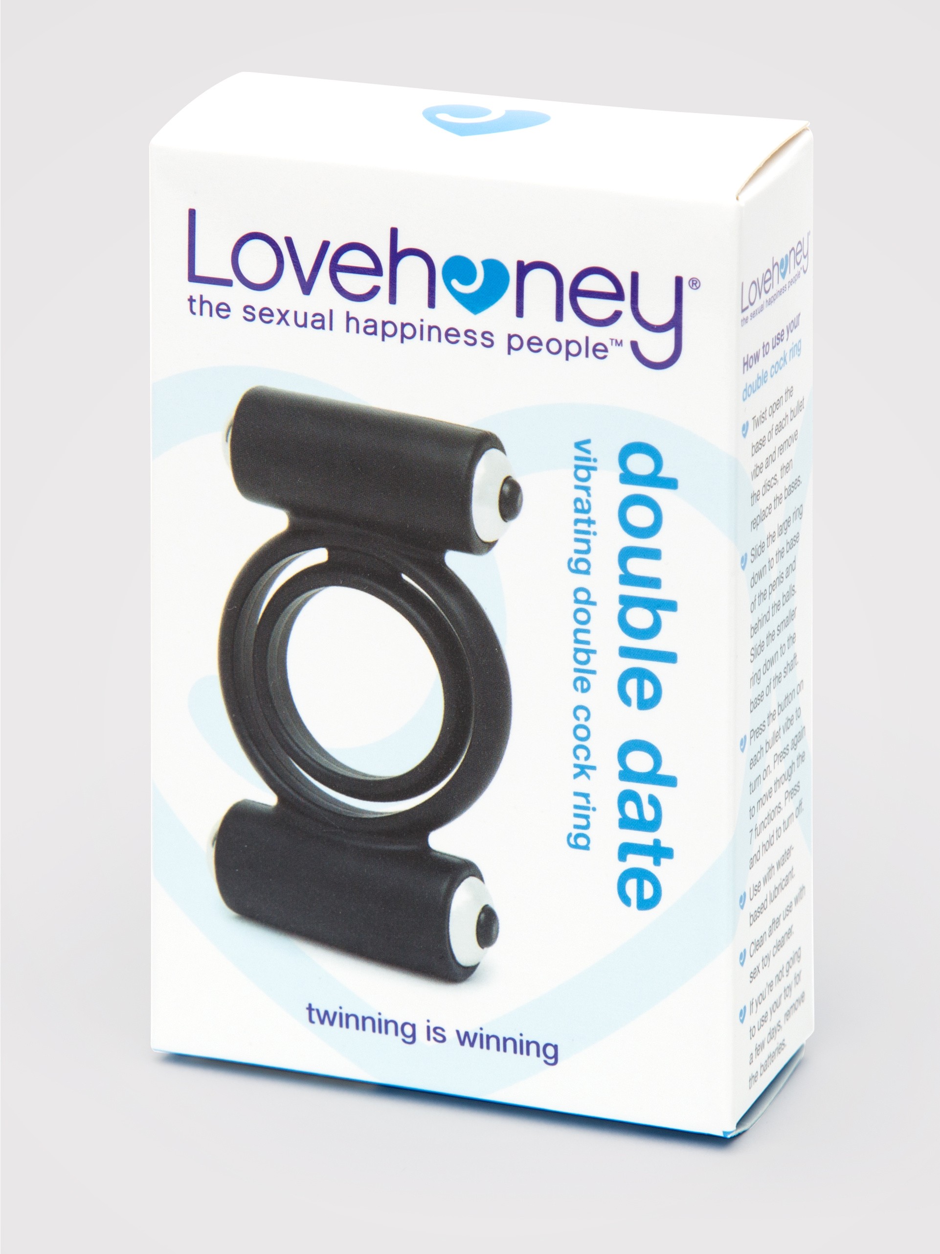 Lovehoney Double Date Silicone Vibrating Double Cock Ring, Black, hi-res