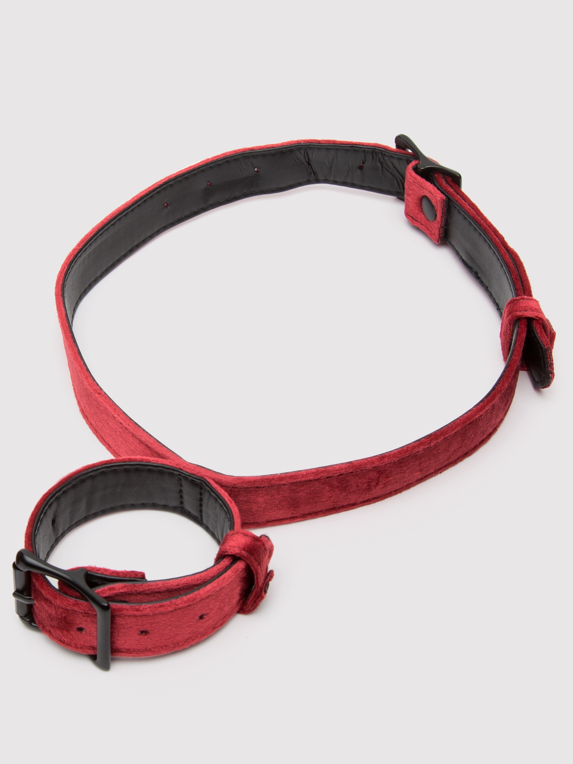 Bondage Boutique Ruby Velvet Wrist to Thigh Restraint, Red, hi-res