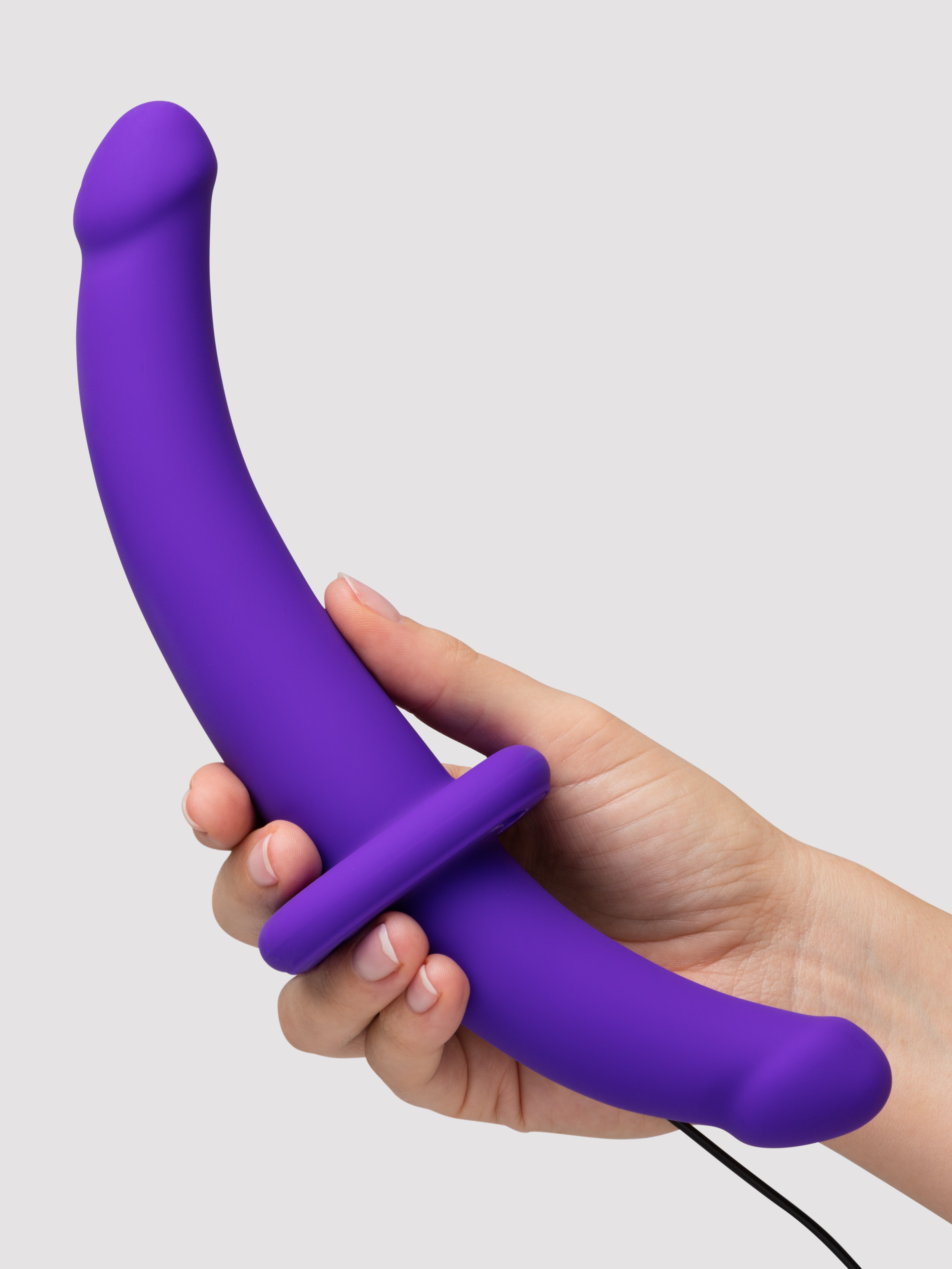 Lovehoney Double Duty Vibrating Double-Ended Strap-On Dildo, Purple, hi-res