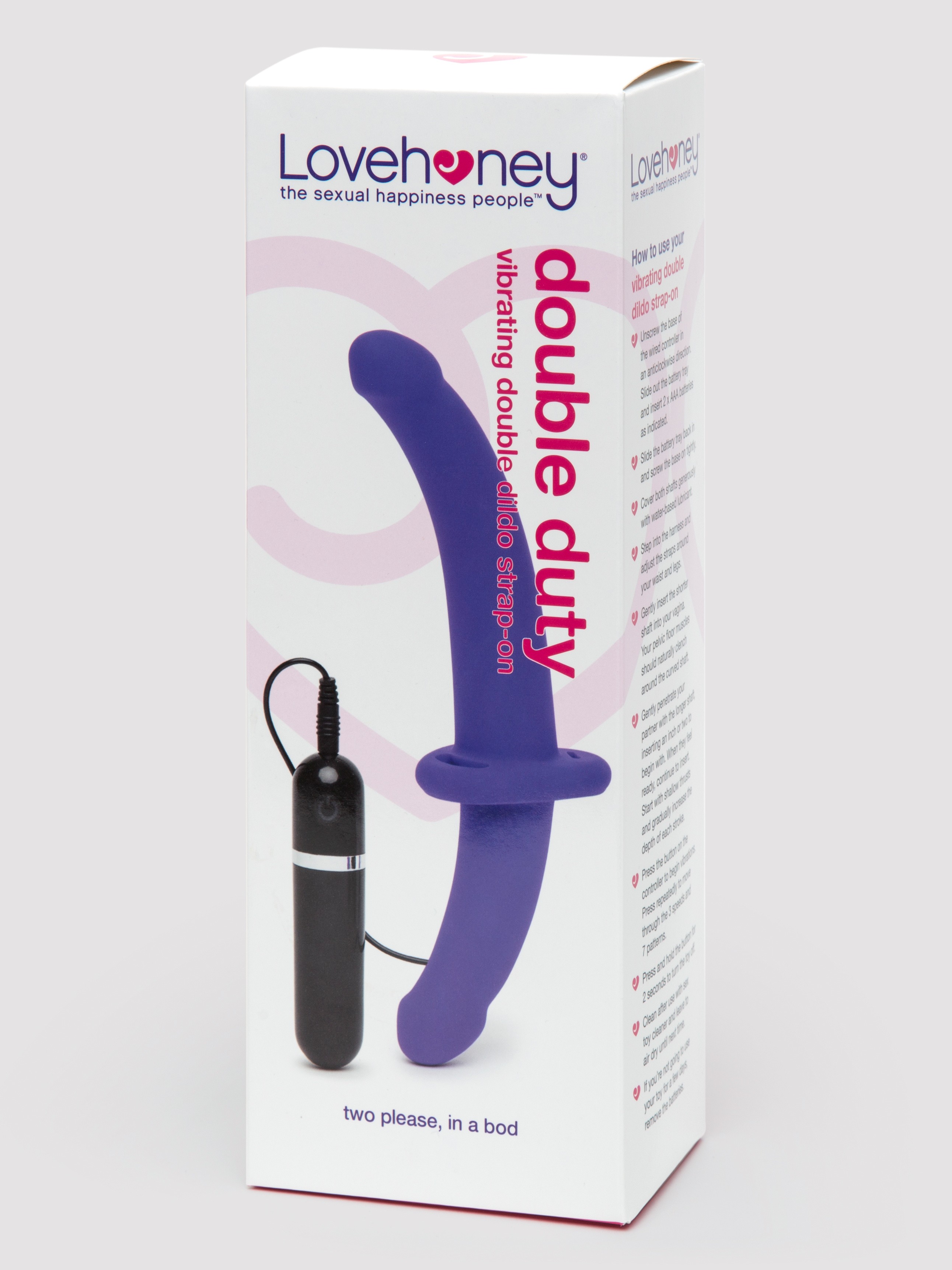 Lovehoney Double Duty Vibrating Double-Ended Strap-On Dildo, Purple, hi-res