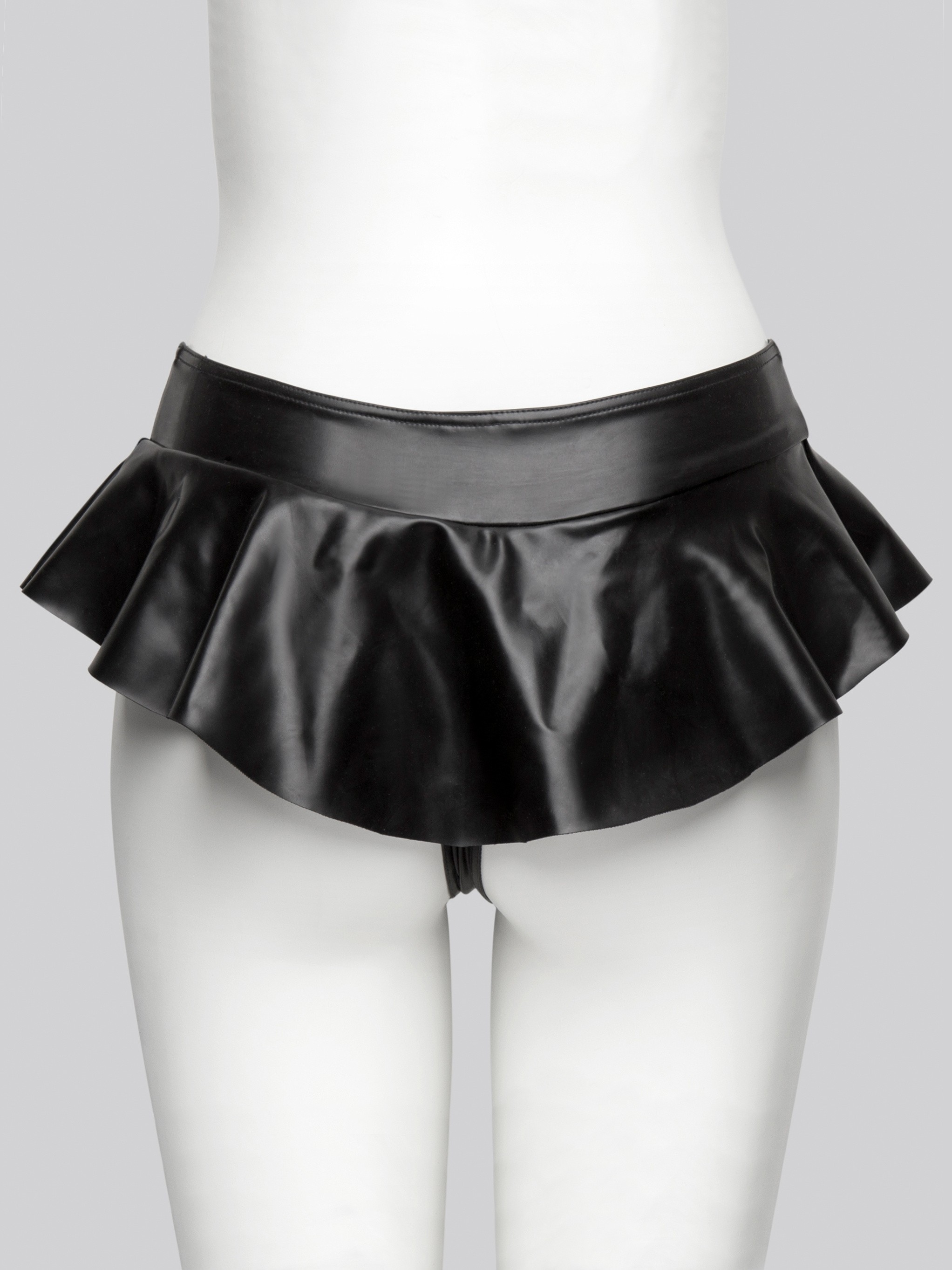 Easy-On Latex Red Cheeky Ruffle Skirt Thong, Black, hi-res