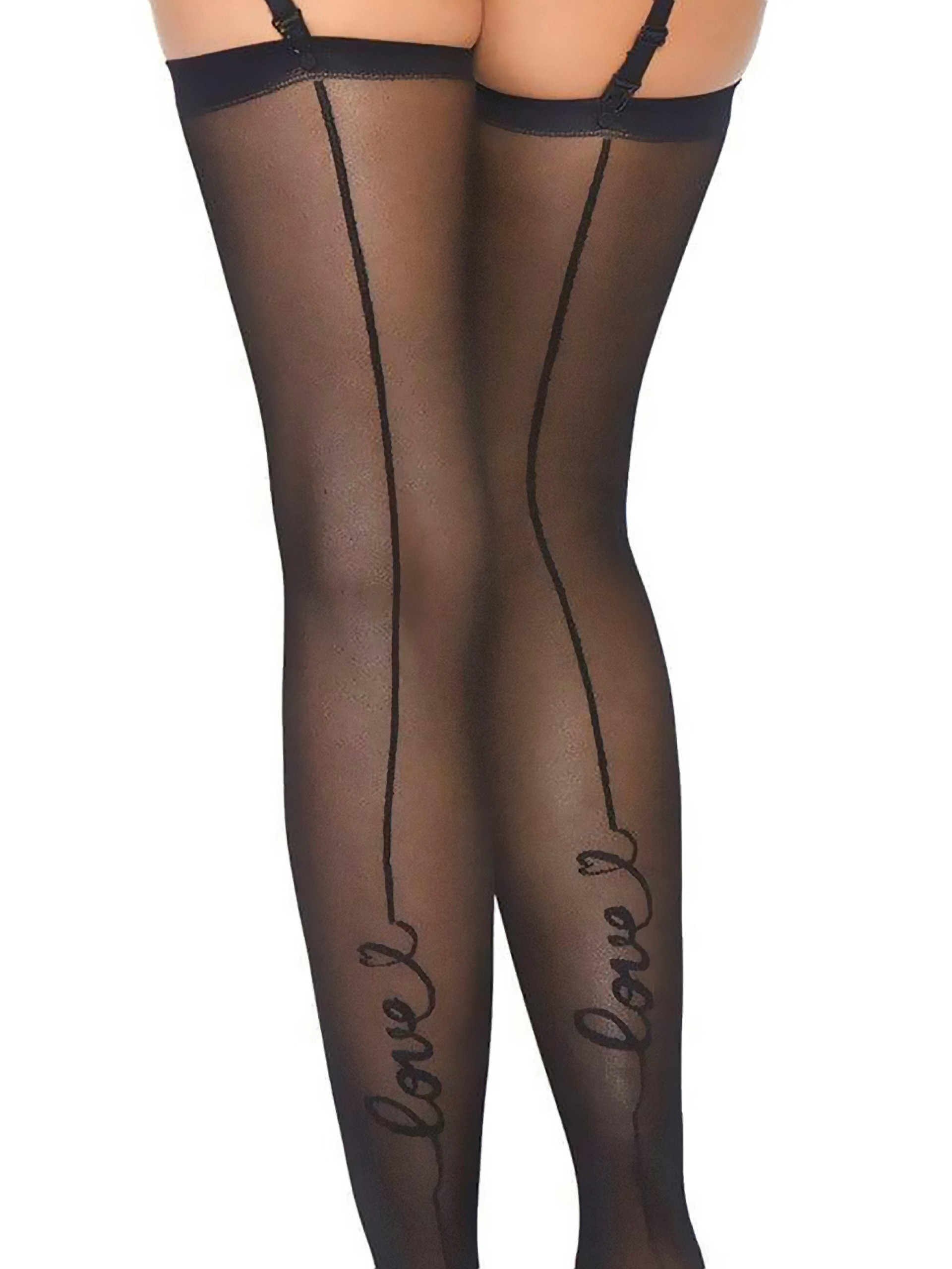 Leg Avenue True Love Black Sheer Stockings, Black, hi-res