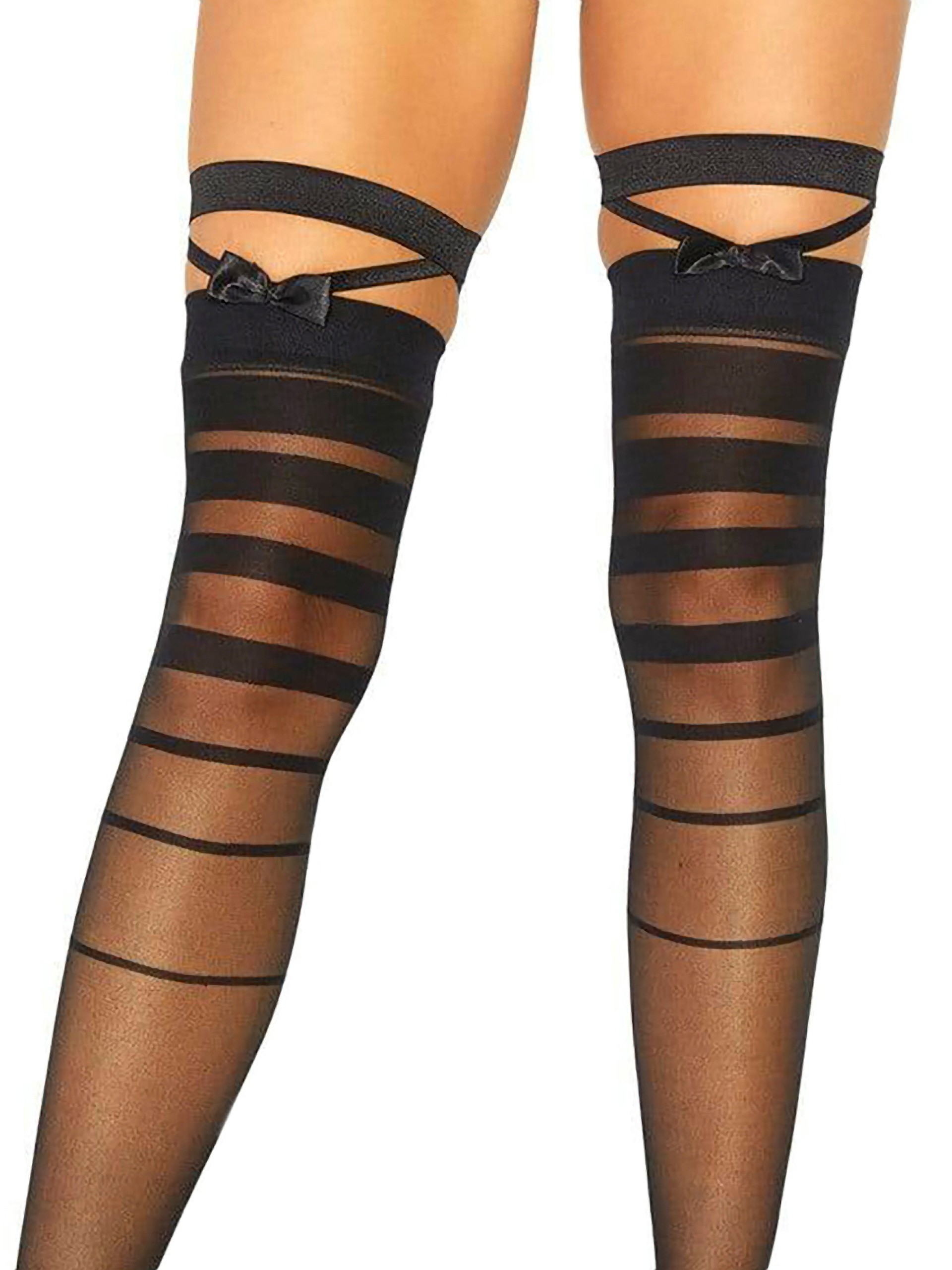 Leg Avenue Striped Black Hold-Ups, Black, hi-res
