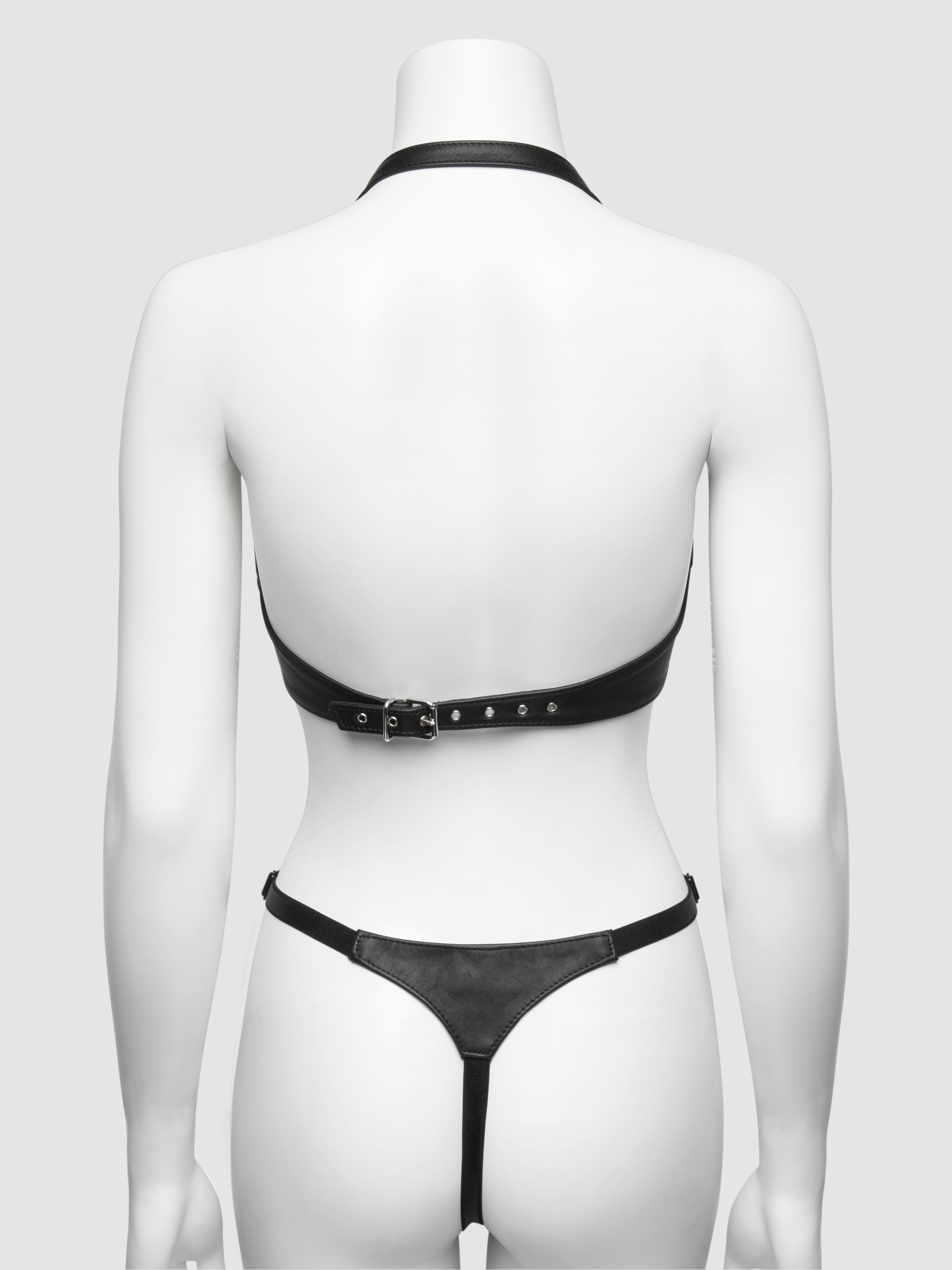 Black Leather Adjustable Thong , Black, hi-res