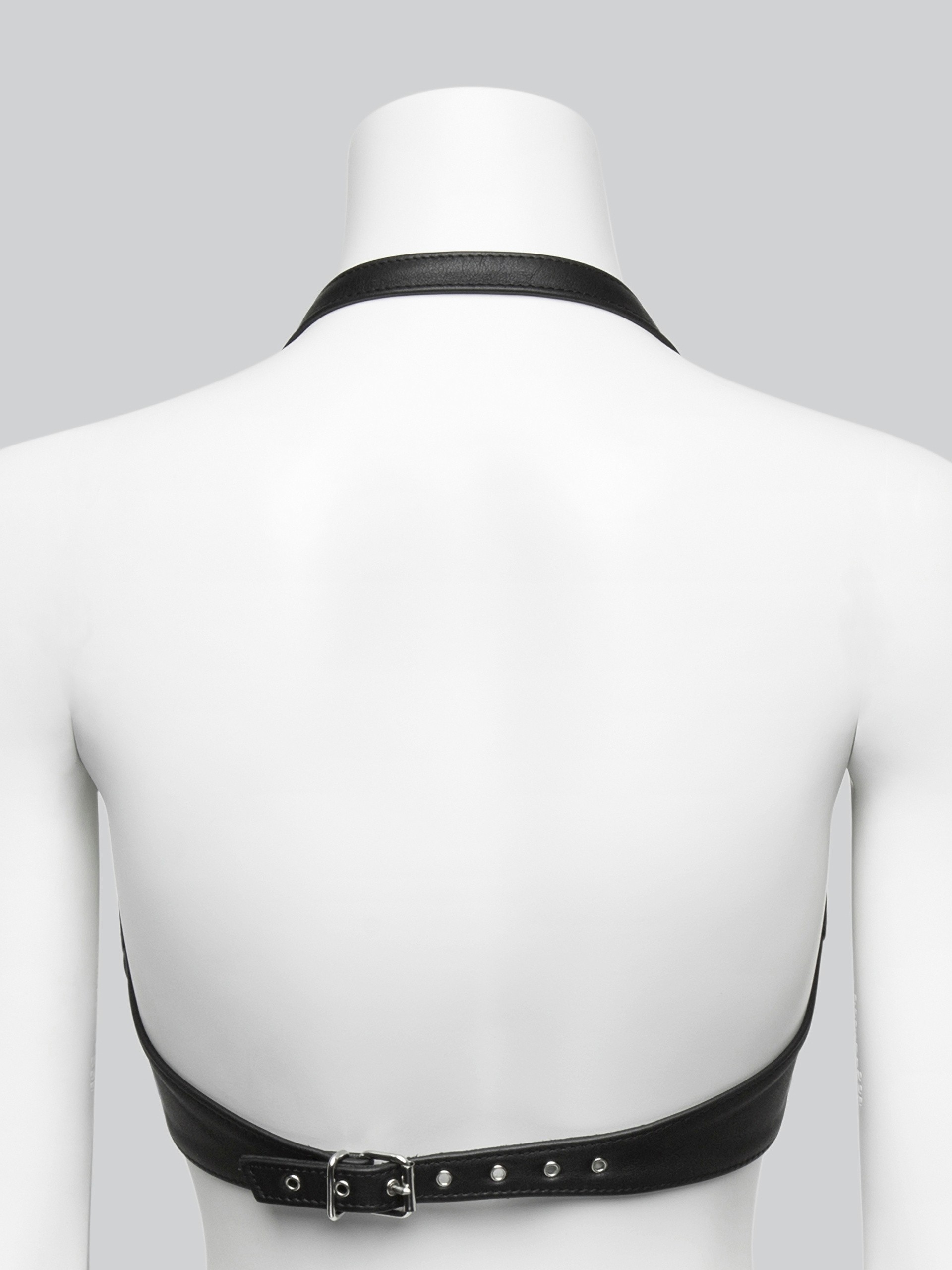 Black Leather Buckled Underwired Halterneck Bra, Black, hi-res