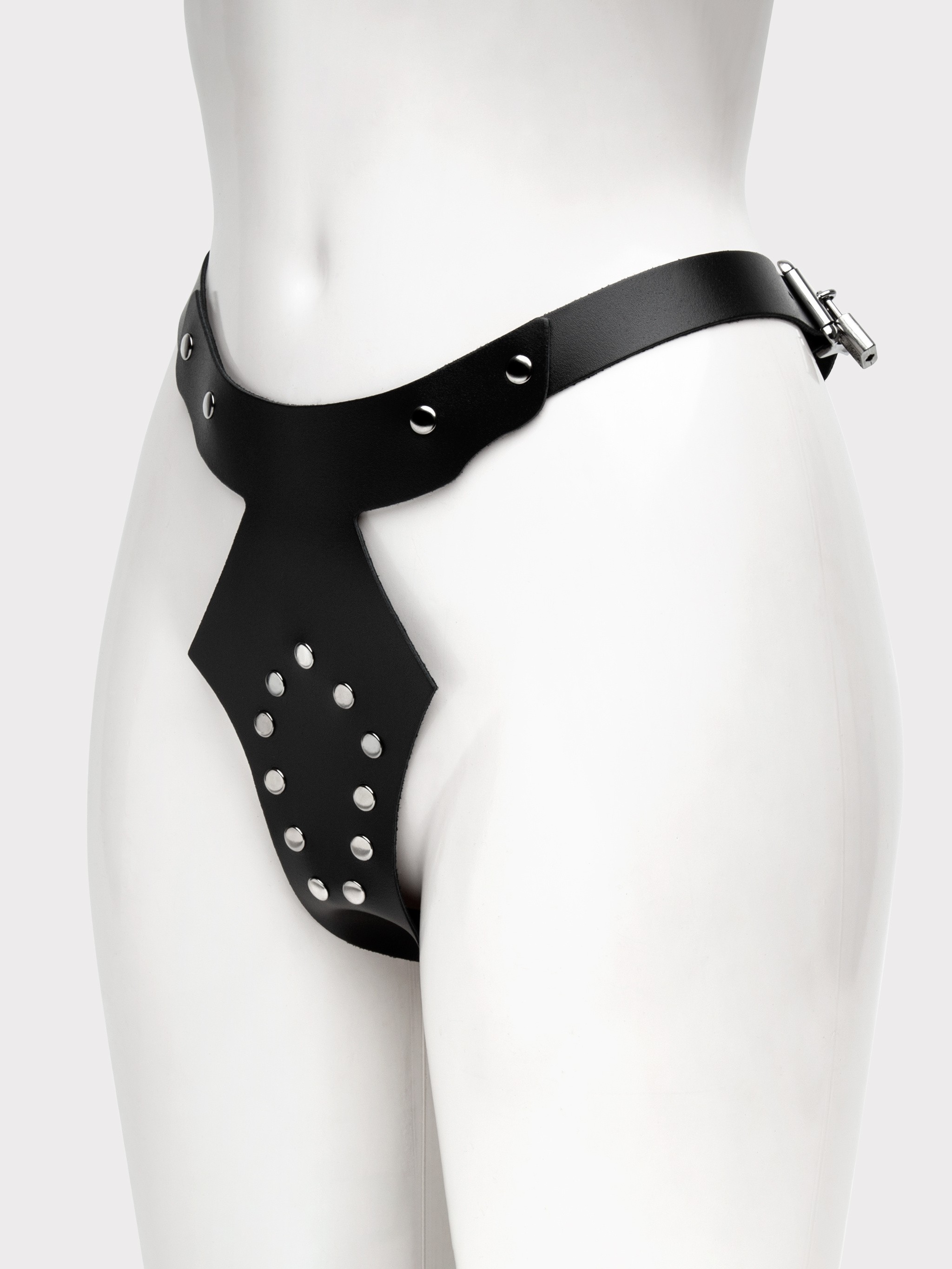 DOMINIX Deluxe Studded Leather Lockable Female Chastity Belt, Black, hi-res