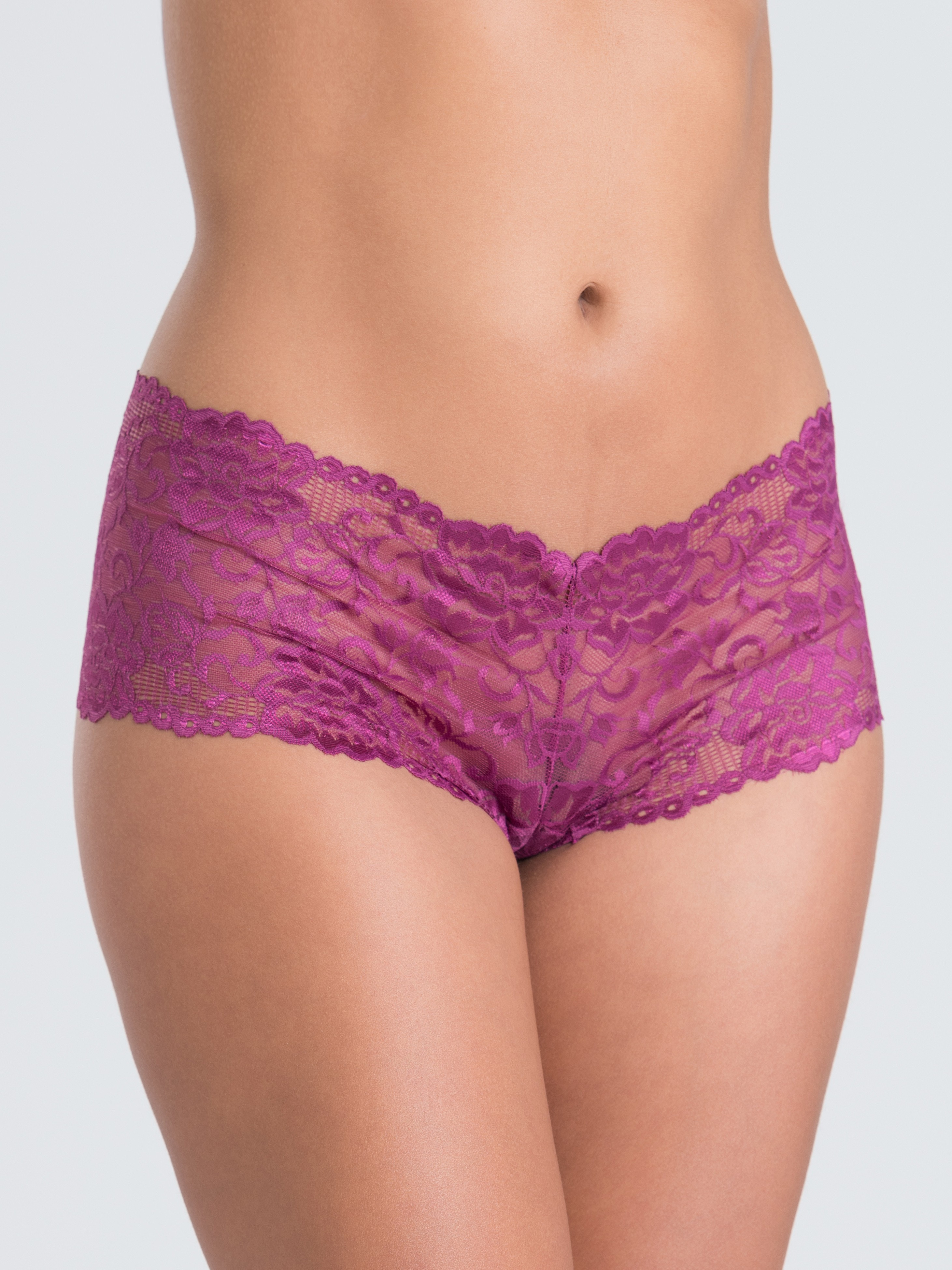 Lovehoney Flirty Black Lace Shorts, Purple, hi-res