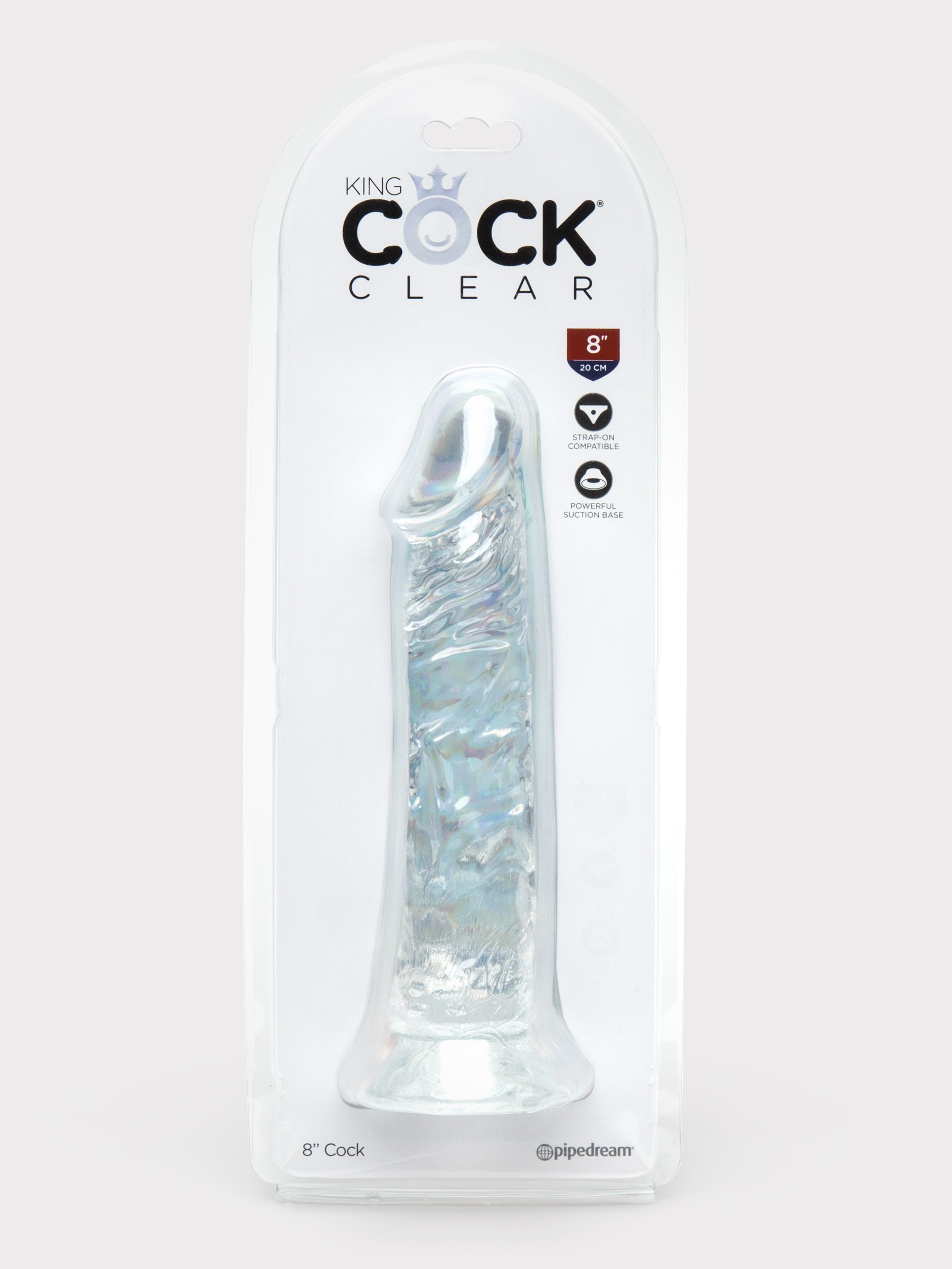 King Cock Clear Realistic Suction Cup Dildo 8 Inch, Clear, hi-res