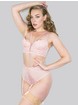Lovehoney Parisienne Ivory Blush Longline Bra and Crotchless Thong Set, Pink, hi-res