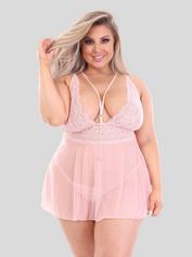 Lovehoney Late Night Liaison Blue Lace Babydoll Set, Pink, hi-res