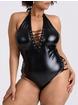 Lovehoney Fierce Leather-Look Lace-Up Teddy 	, Black, hi-res