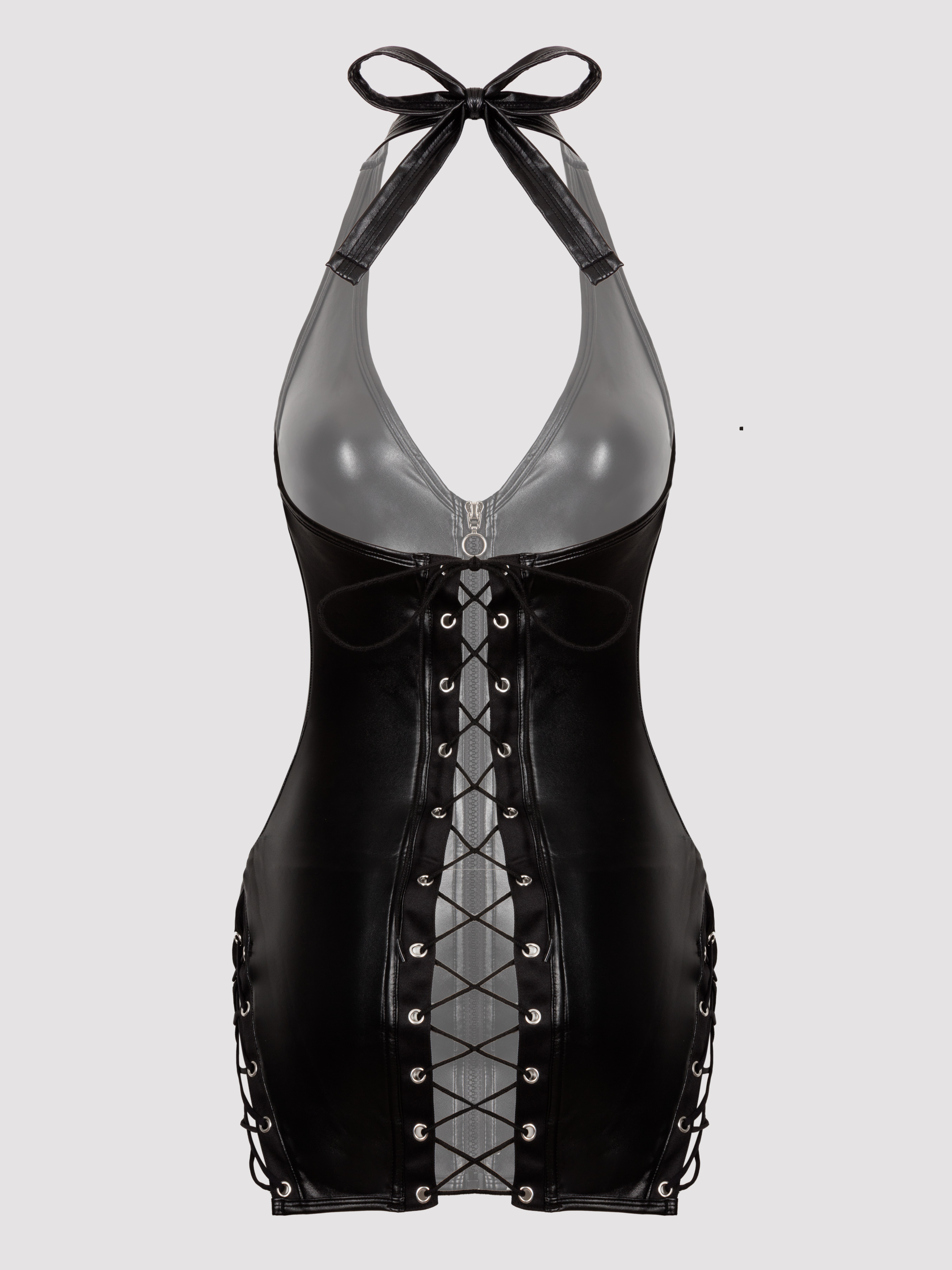 Lovehoney Fierce Leather-Look Lace-Up Dress, Black, hi-res