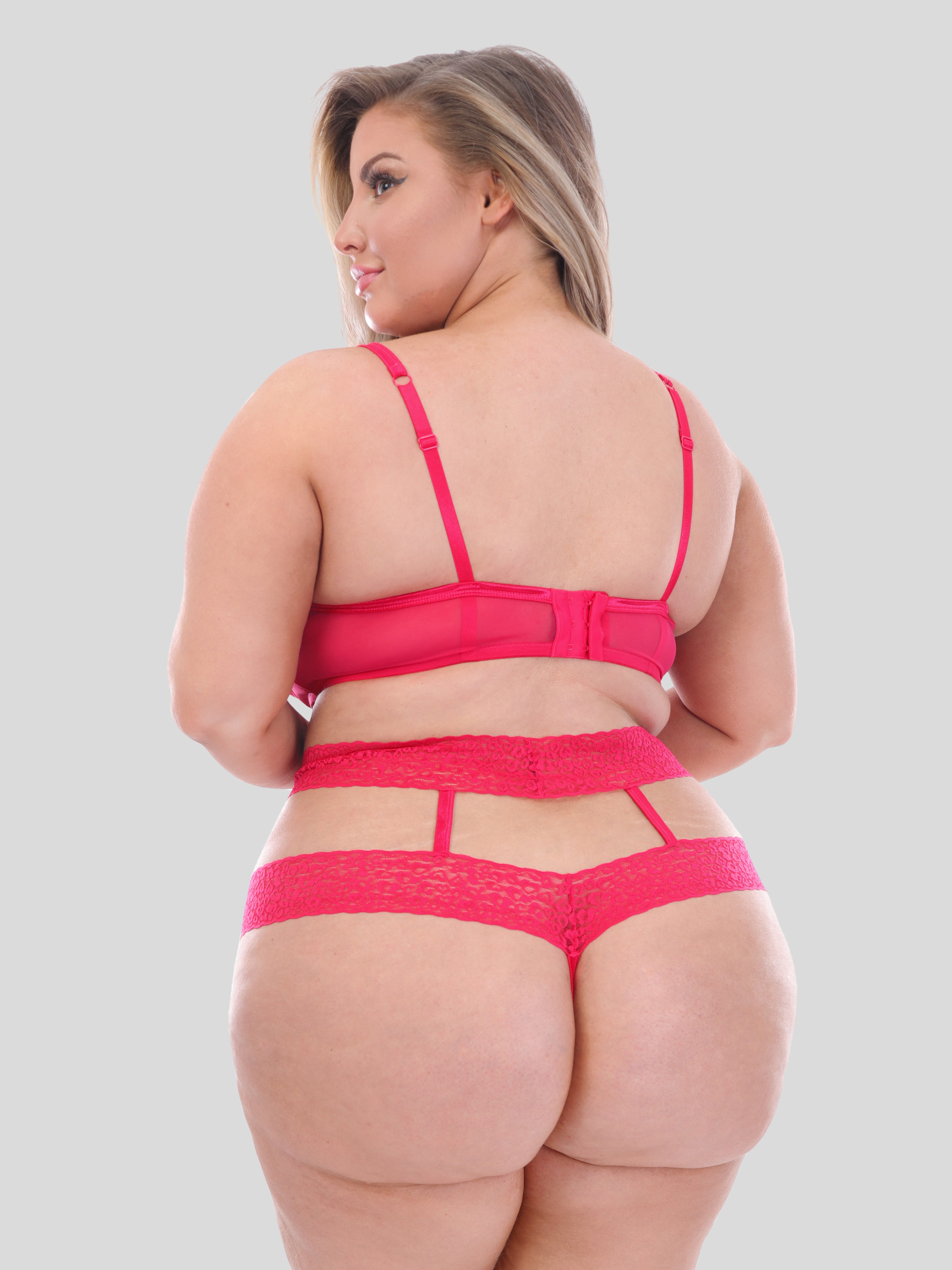 Lovehoney Wild Desire Hot Pink Leopard Lace Bra Set, Pink, hi-res