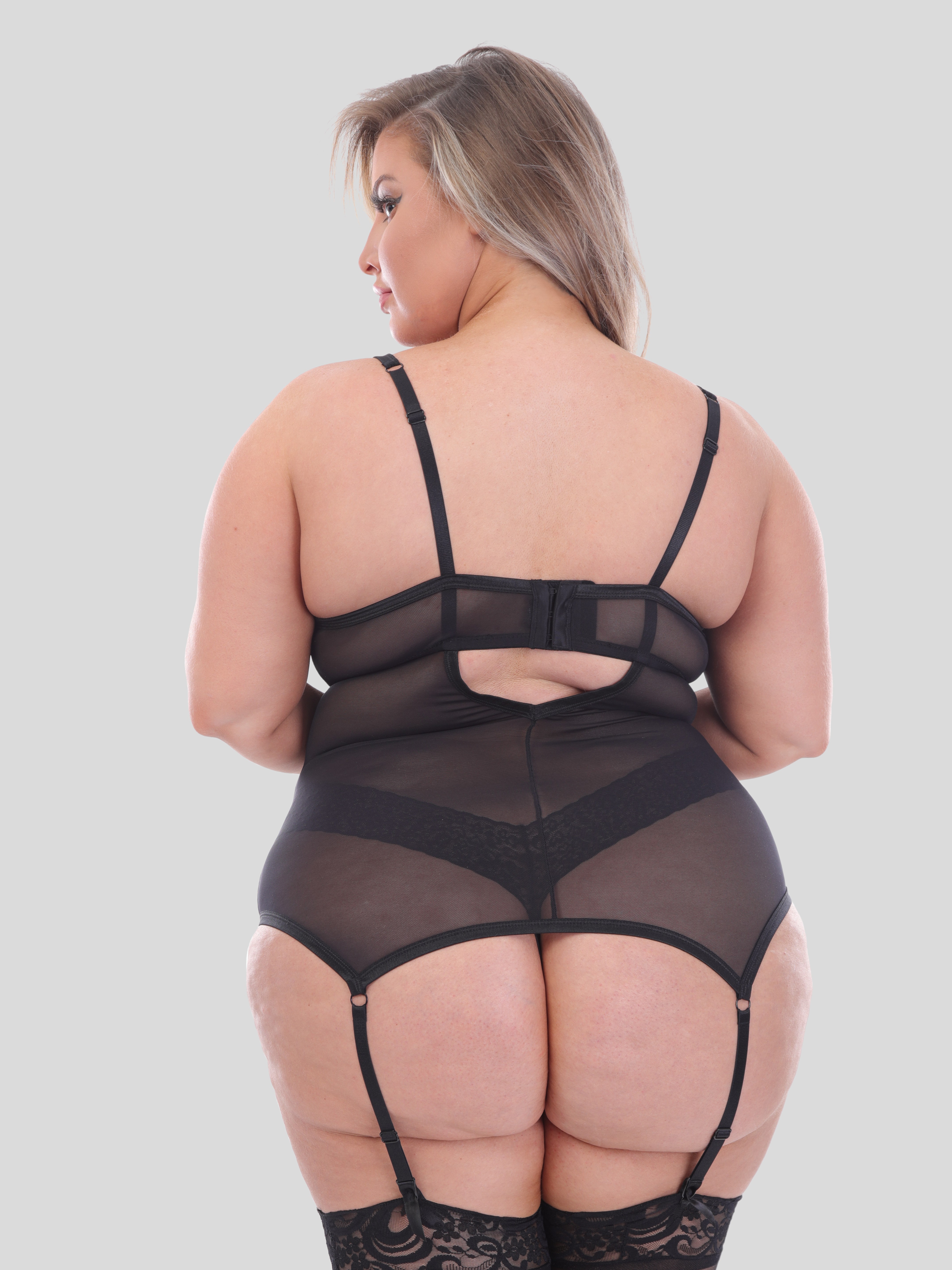 Lovehoney Wild Desire Hot Pink Leopard Lace Basque Set, Black, hi-res