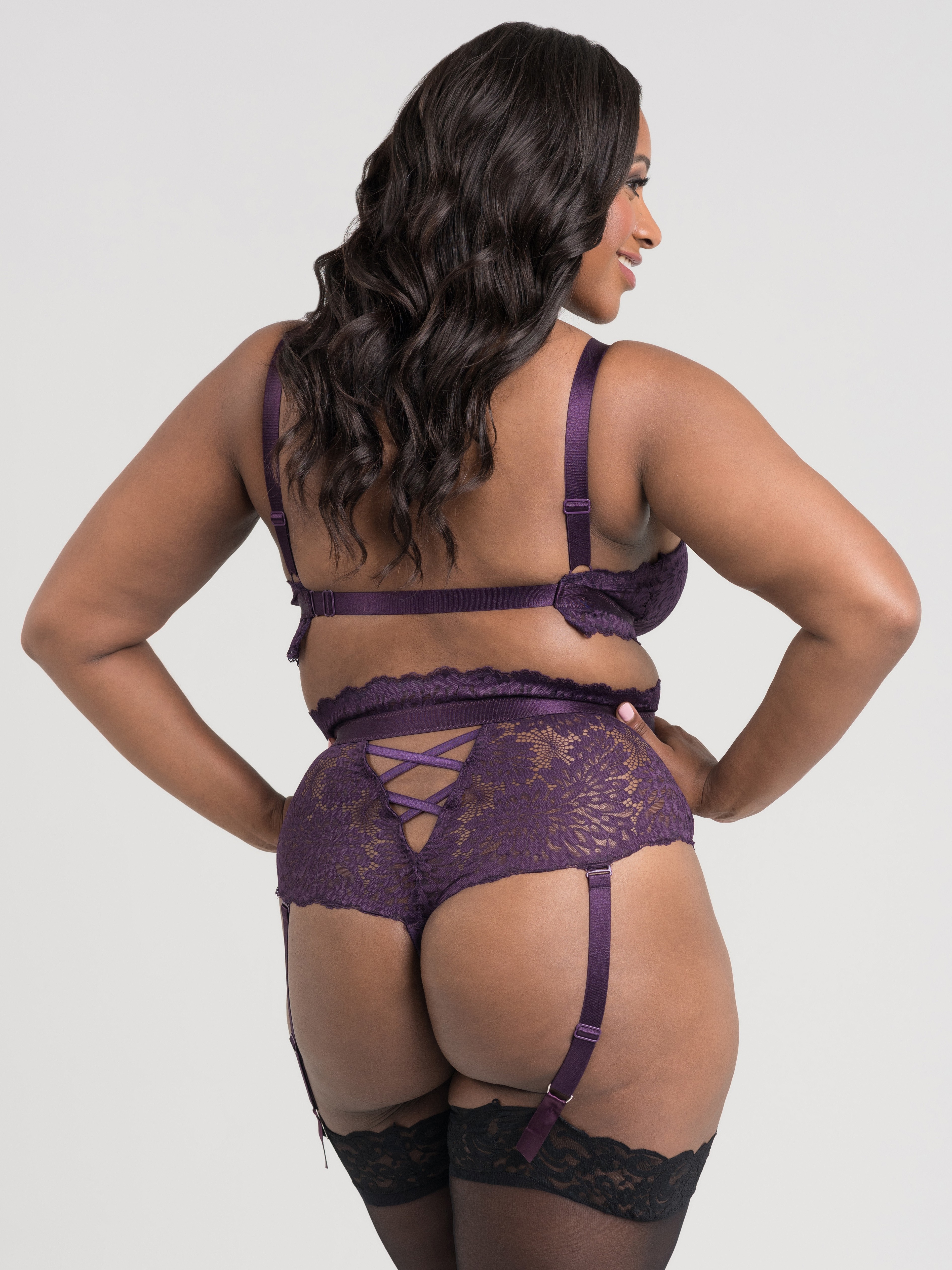 Lovehoney Plus Size Shadow Lily Purple Lace Bra Set, Purple, hi-res