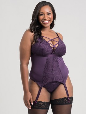 Lovehoney Plus Size Shadow Lily Purple Lace Basque Set