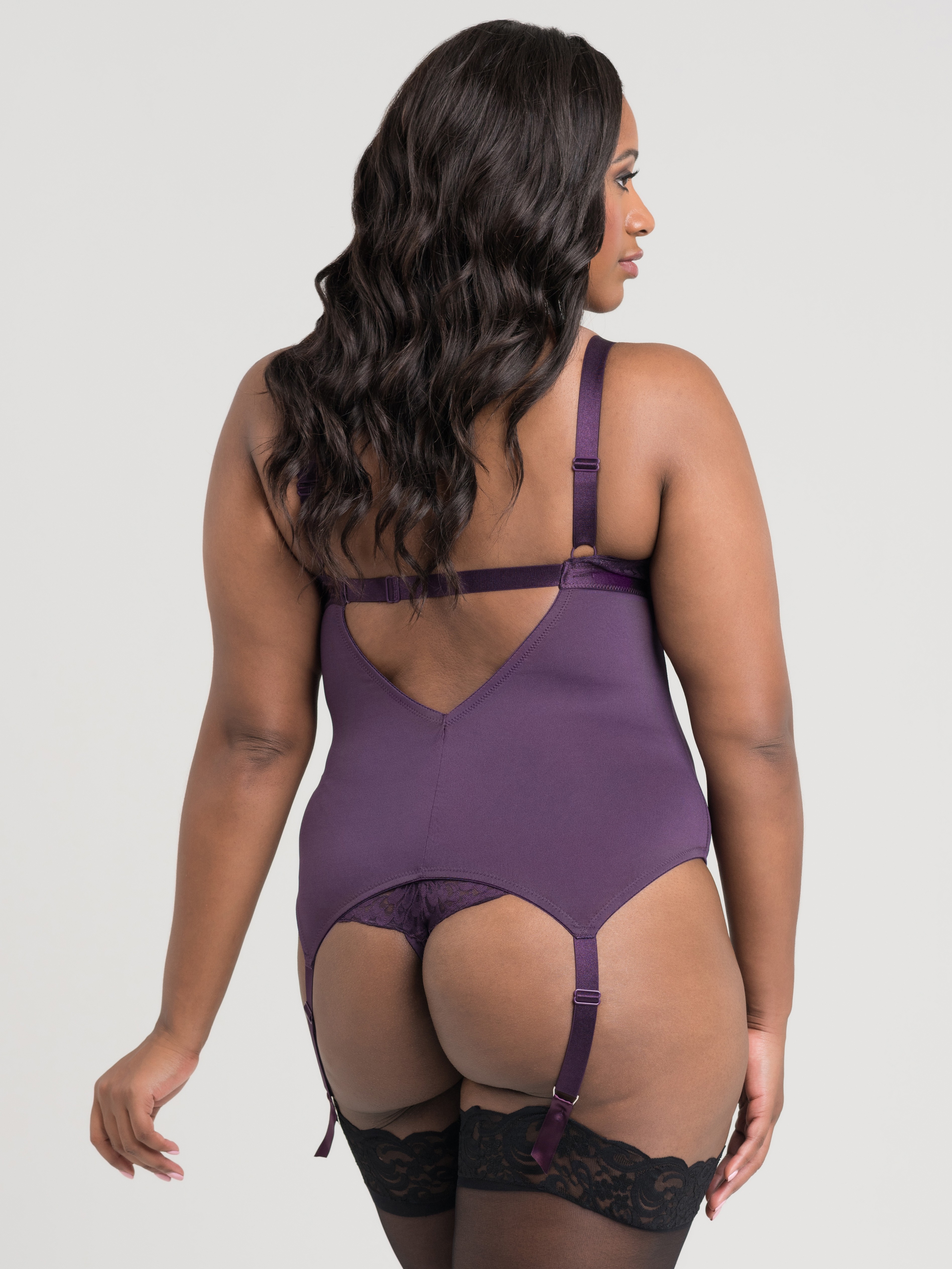 Lovehoney Shadow Lily Purple Lace Basque Set, Purple, hi-res