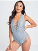 Lovehoney Serenity Blue Lace Plunge Teddy, Blue, hi-res