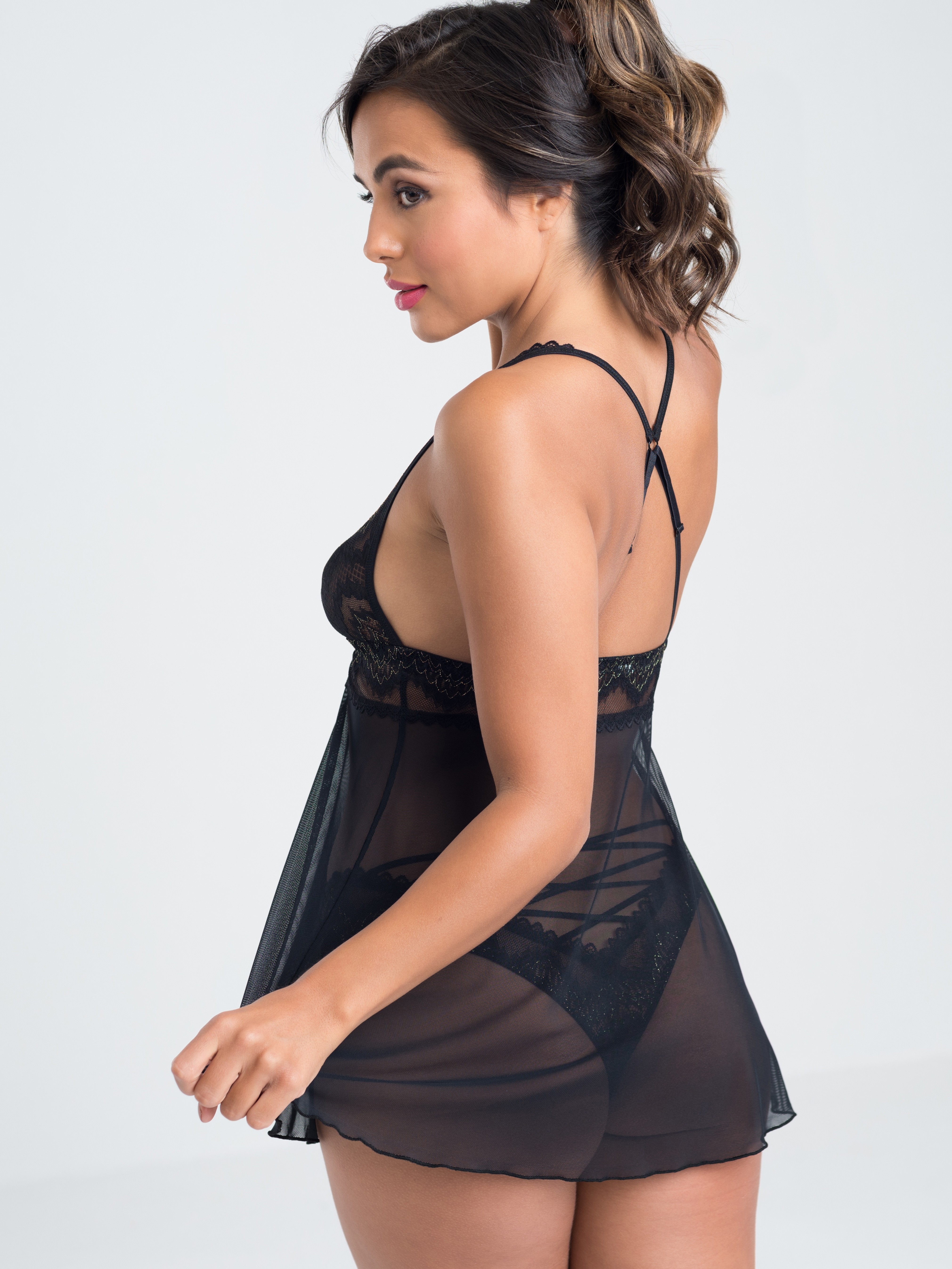 Lovehoney Serenity Blue Lace Babydoll Set, Black, hi-res