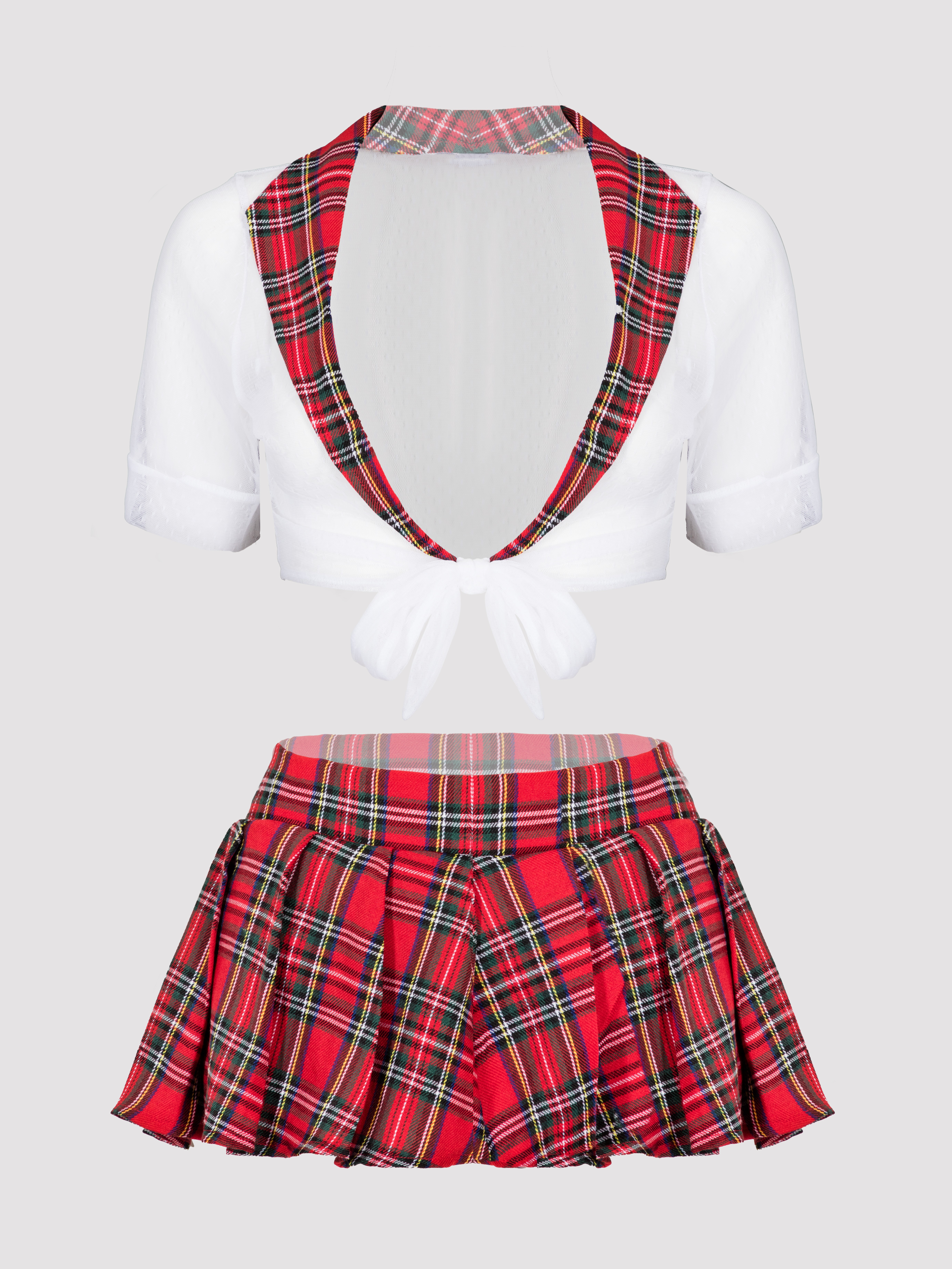 Lovehoney Fantasy Red Tartan Skirt Set, Red, vanilla