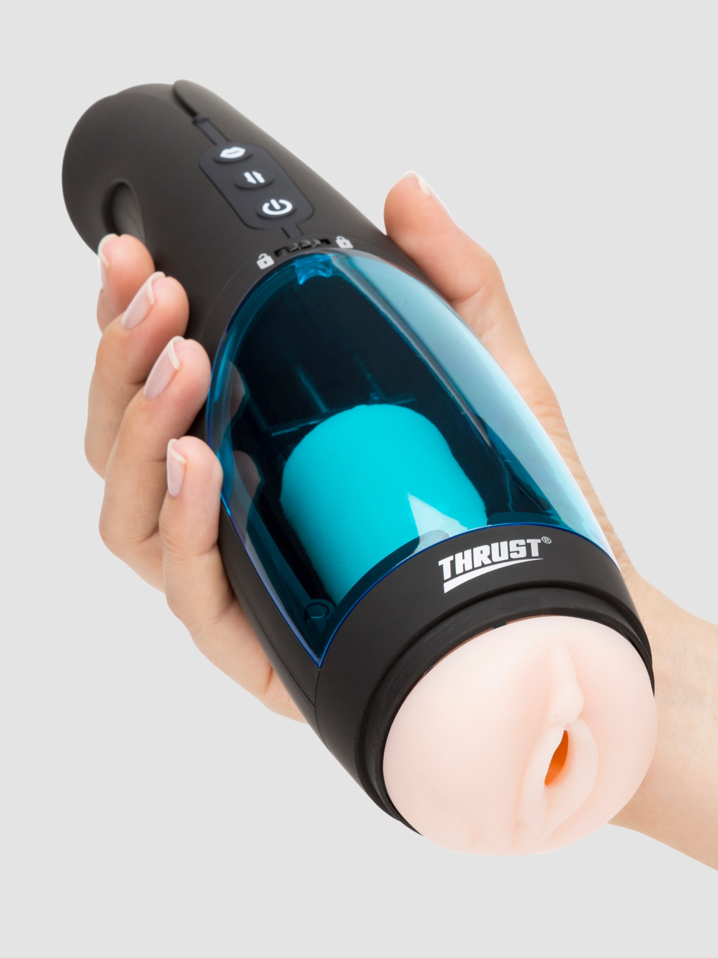 THRUST Pro Tech Thrusting Rechargeable Male Masturbator, Black, hi-res