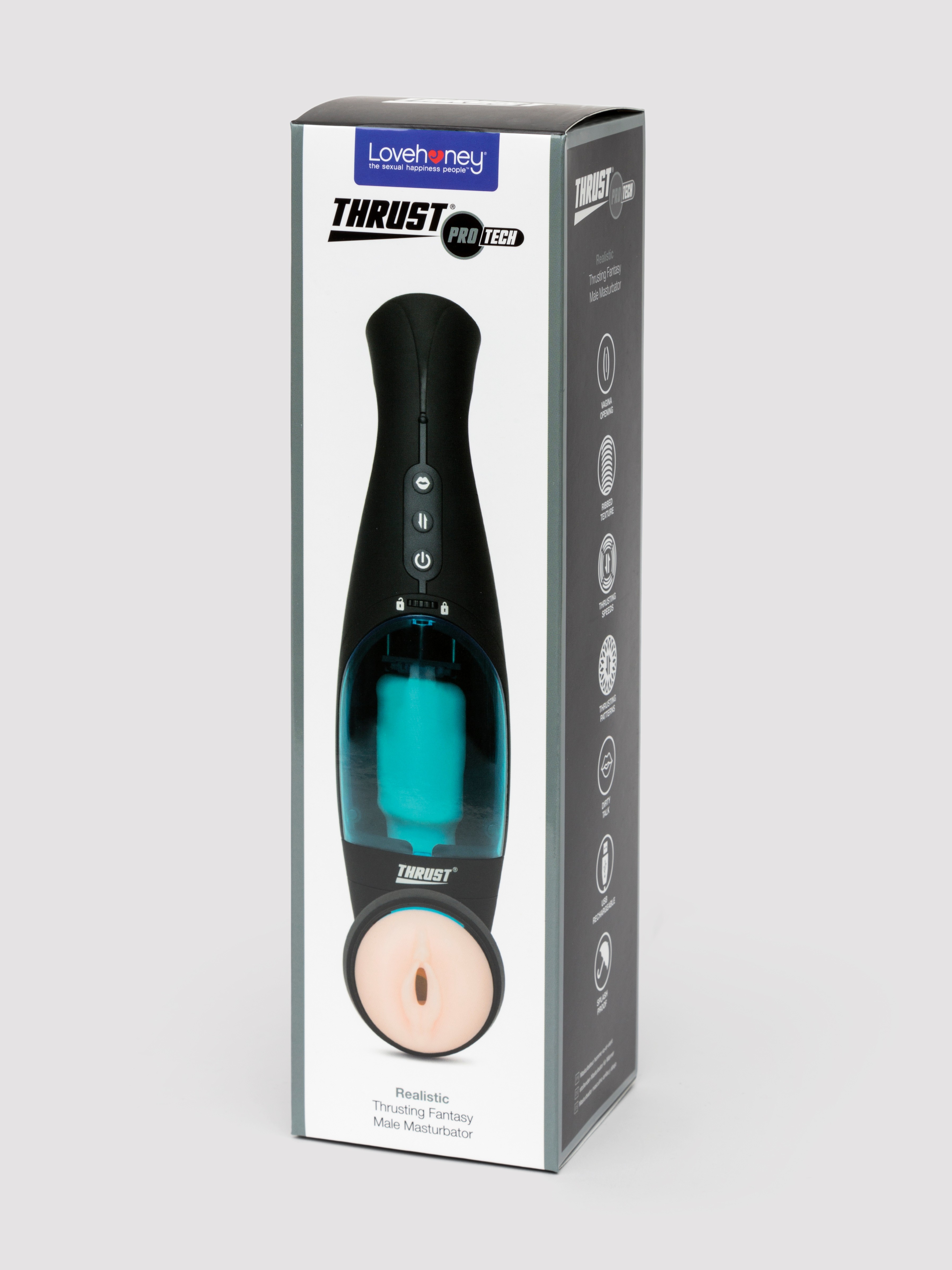 THRUST Pro Tech Thrusting Rechargeable Male Masturbator, Black, hi-res