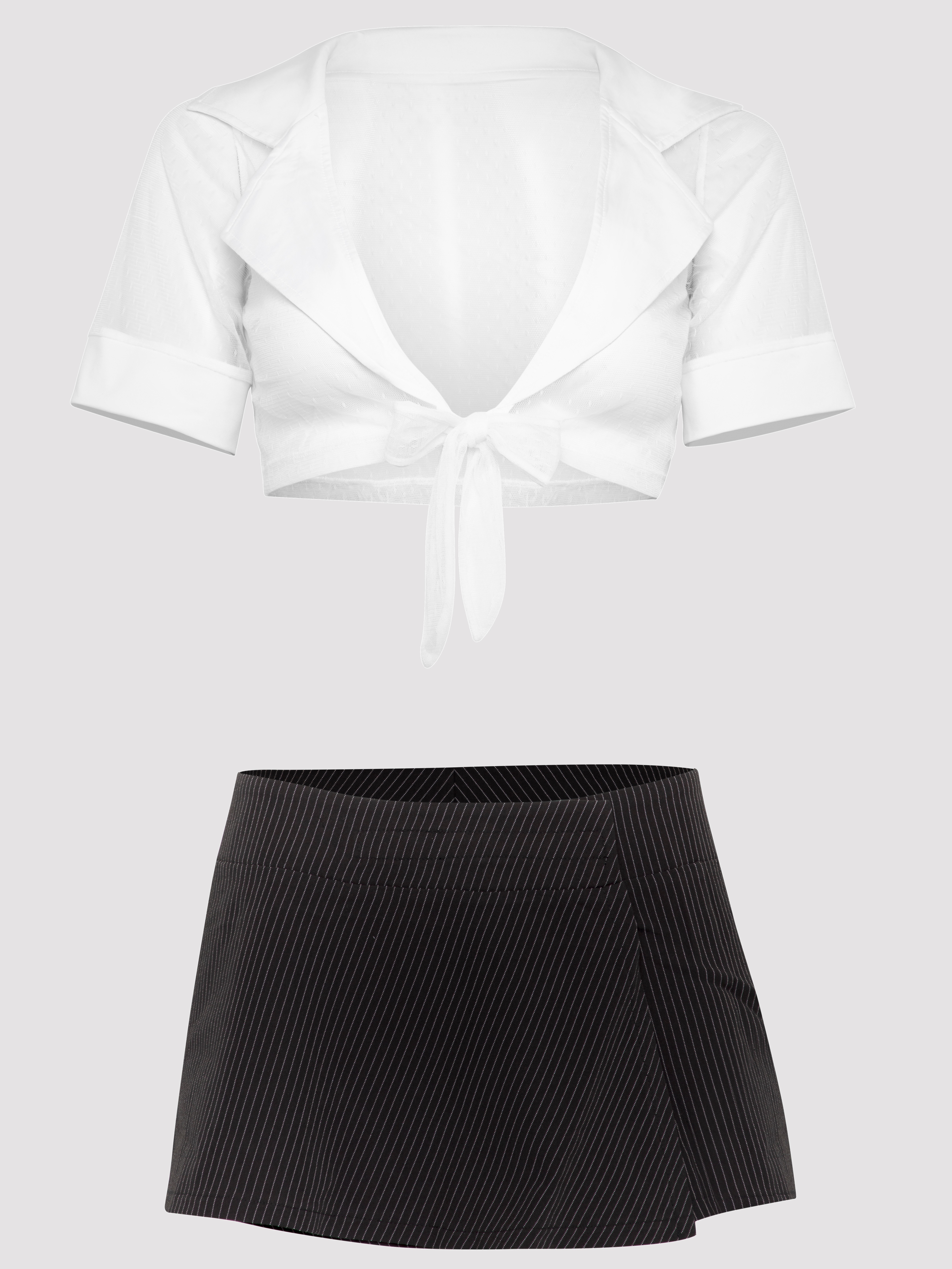 Lovehoney Fantasy Sexy Secretary Top and Pinstripe Skirt Set, Black, hi-res