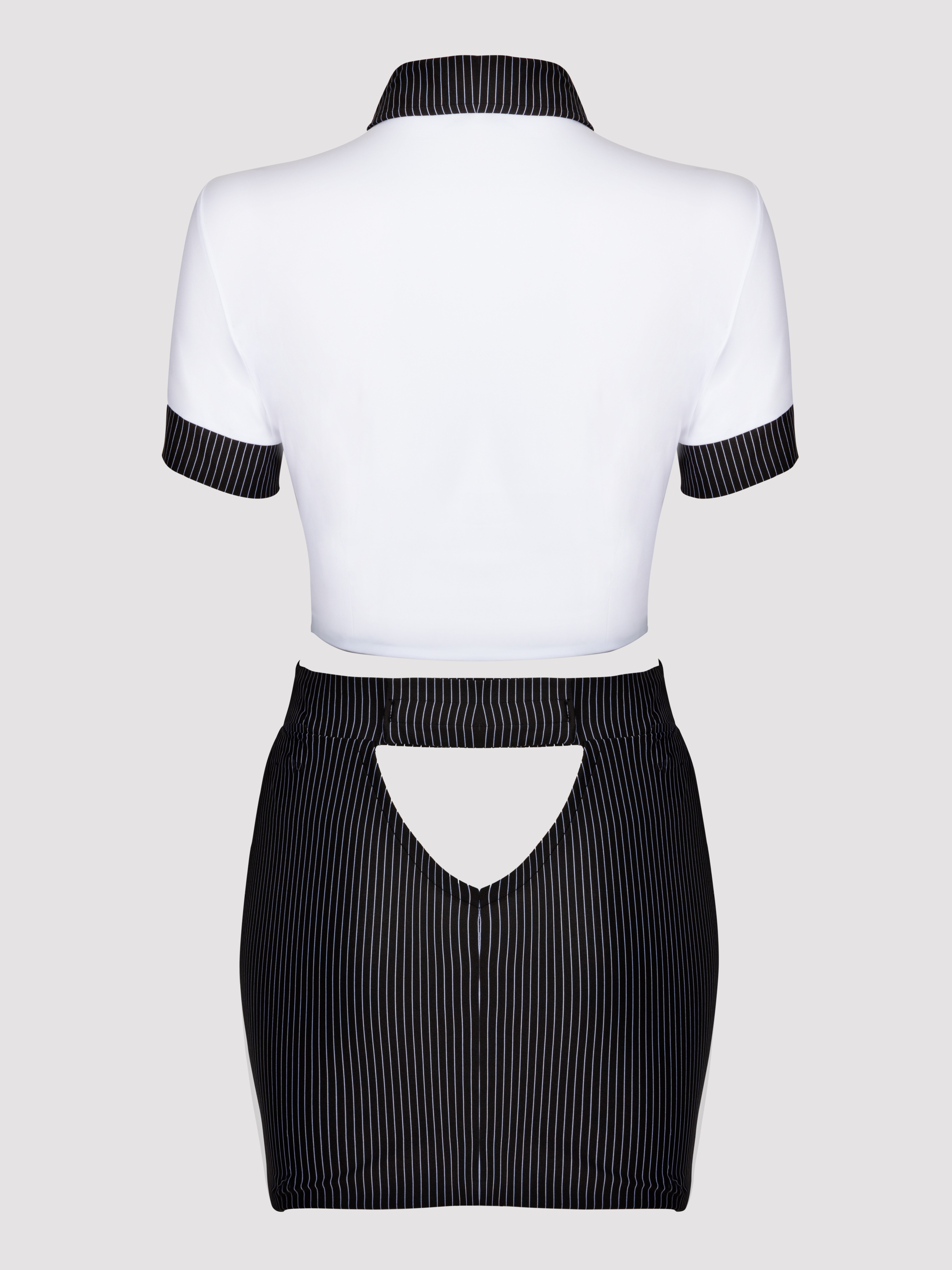 Lovehoney Fantasy Plus Size Sexy Secretary Top and Pinstripe Skirt Set, Black, hi-res