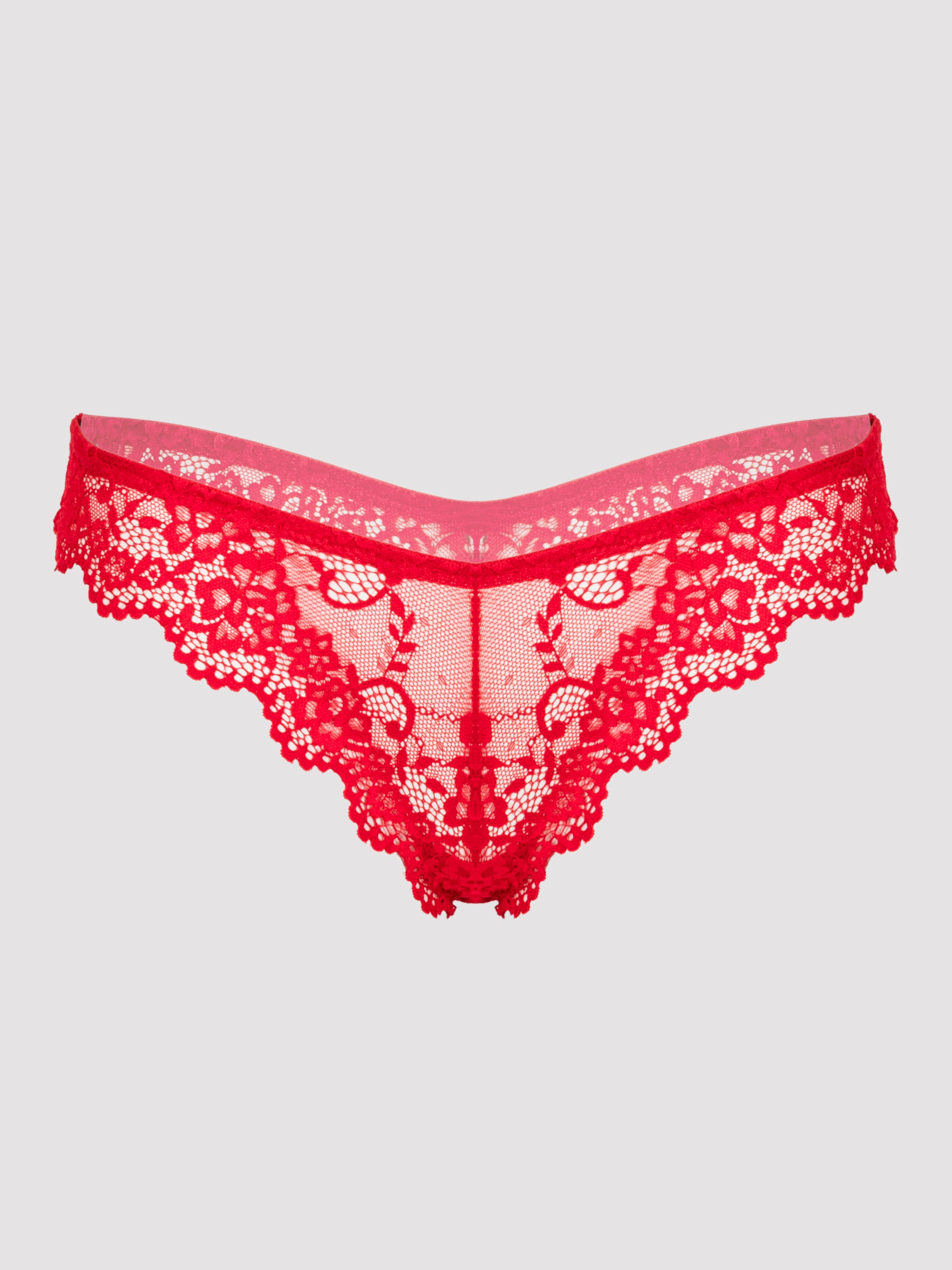 Lovehoney Bombshell Black Lace Babydoll Set , Red, hi-res