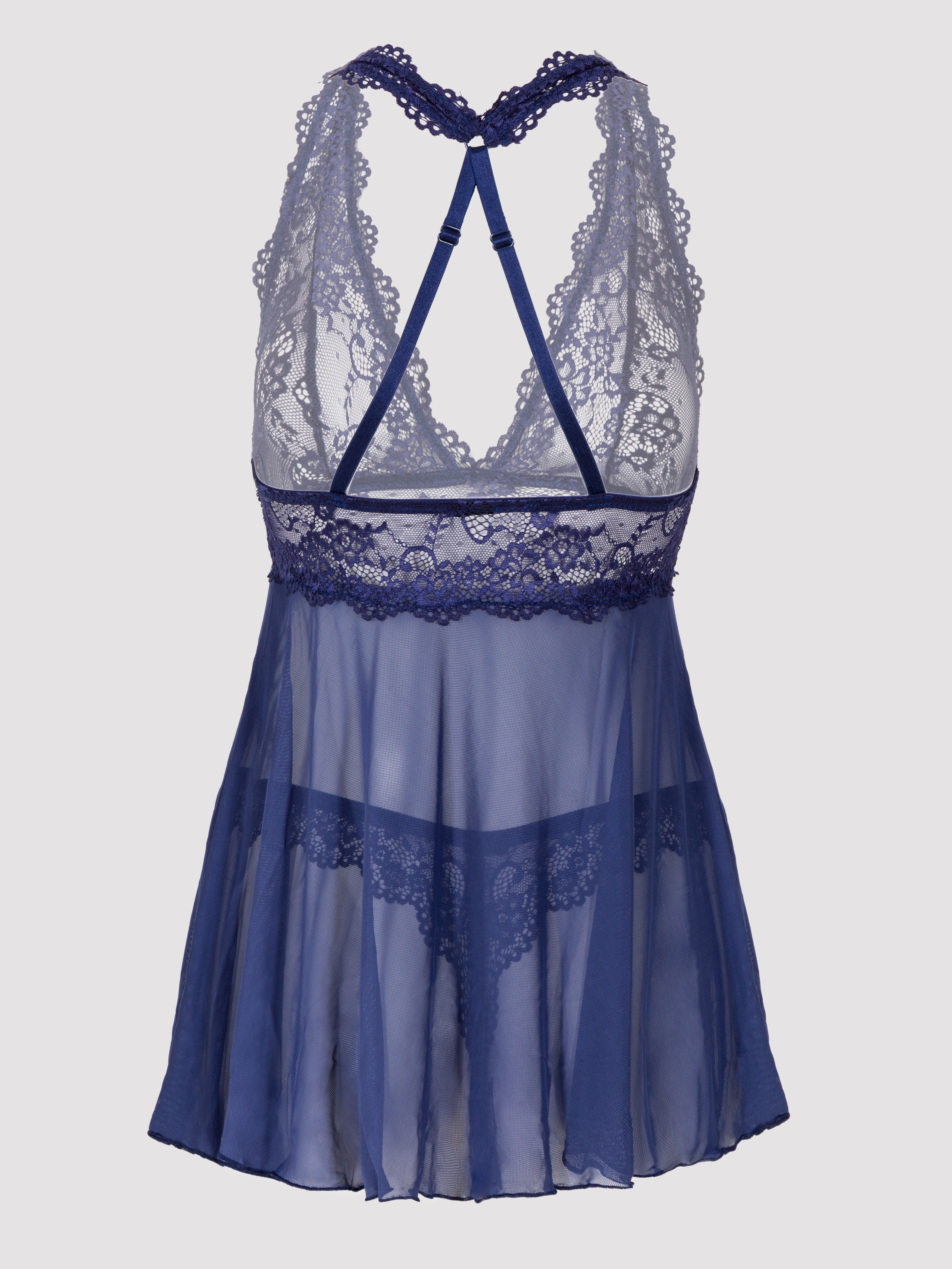 Lovehoney Bombshell Black Lace Babydoll Set , Blue, vanilla