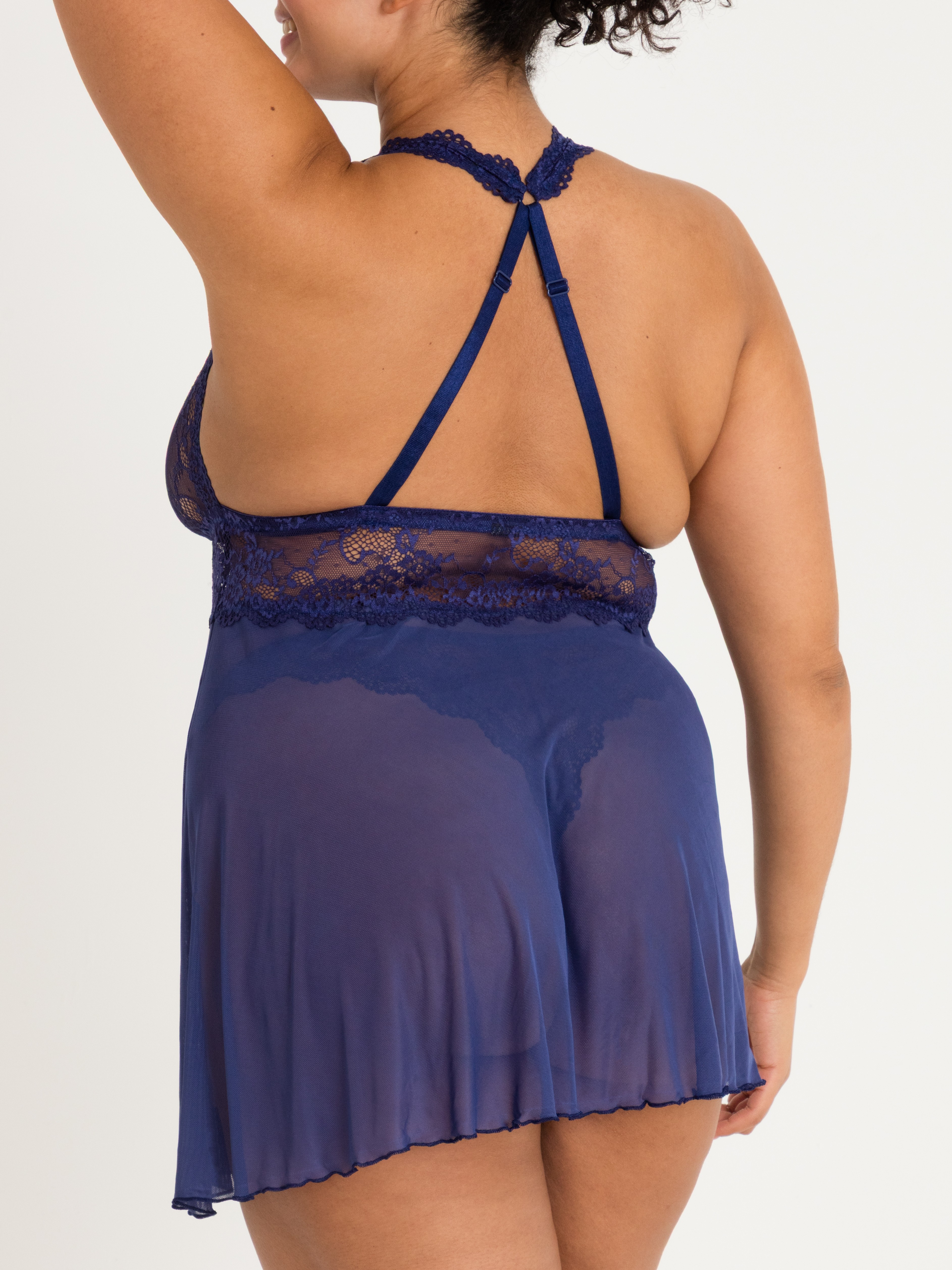 Lovehoney Bombshell Black Lace Babydoll Set , Blue, hi-res