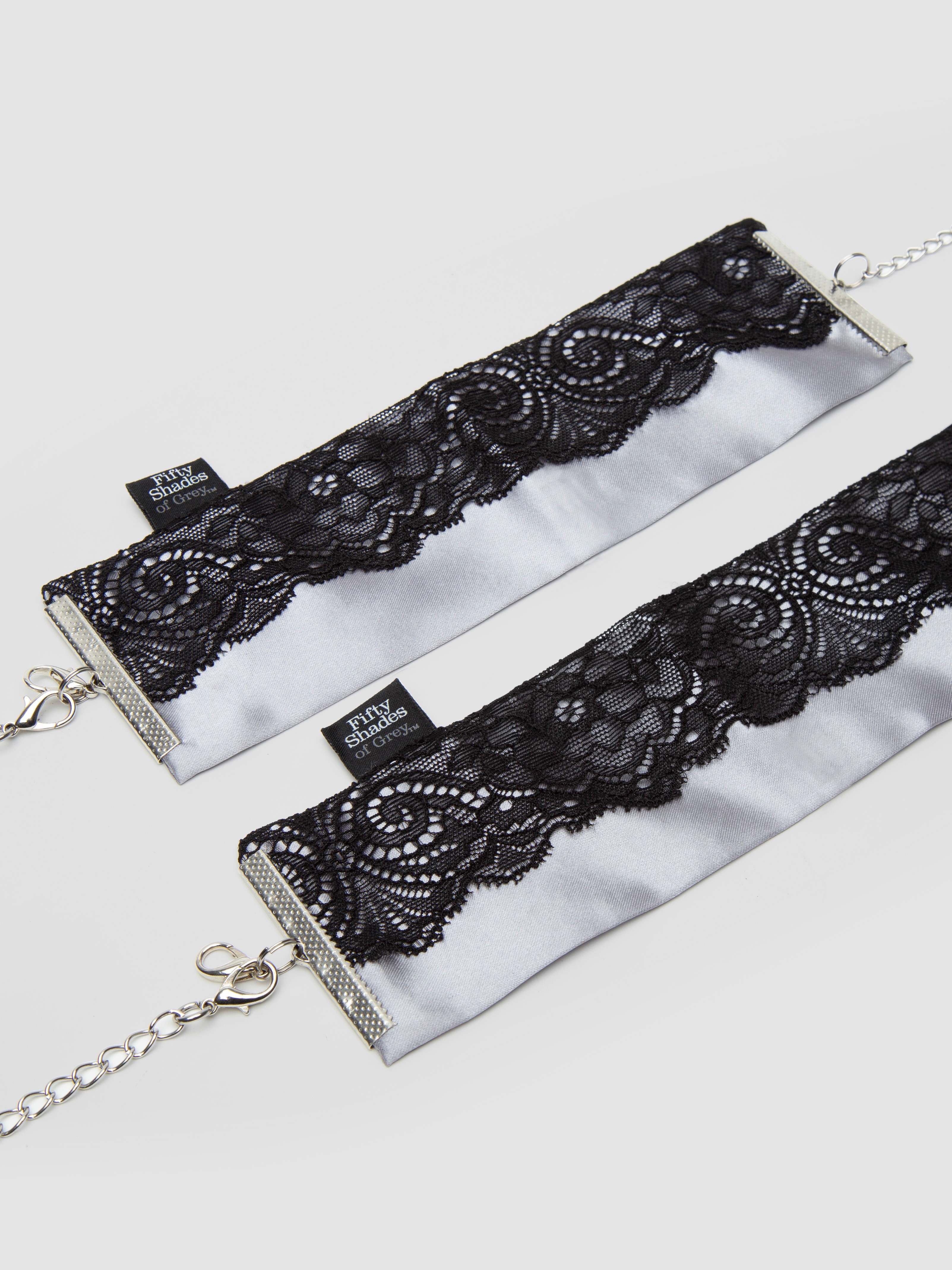 Fifty Shades of Grey Play Nice Satin and Lace Wrist Cuffs, Black, hi-res