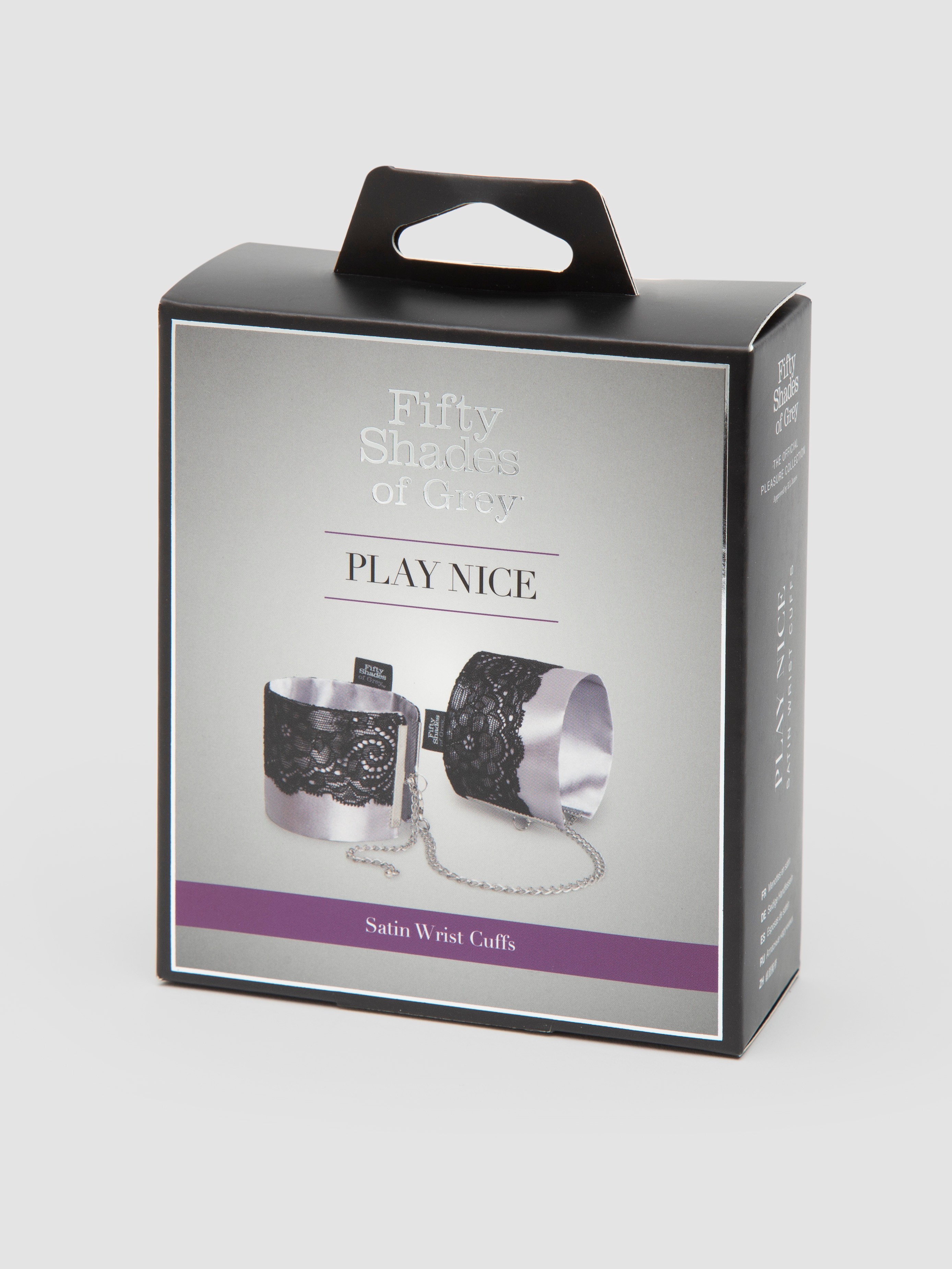 Fifty Shades of Grey Play Nice Satin and Lace Wrist Cuffs, Black, hi-res