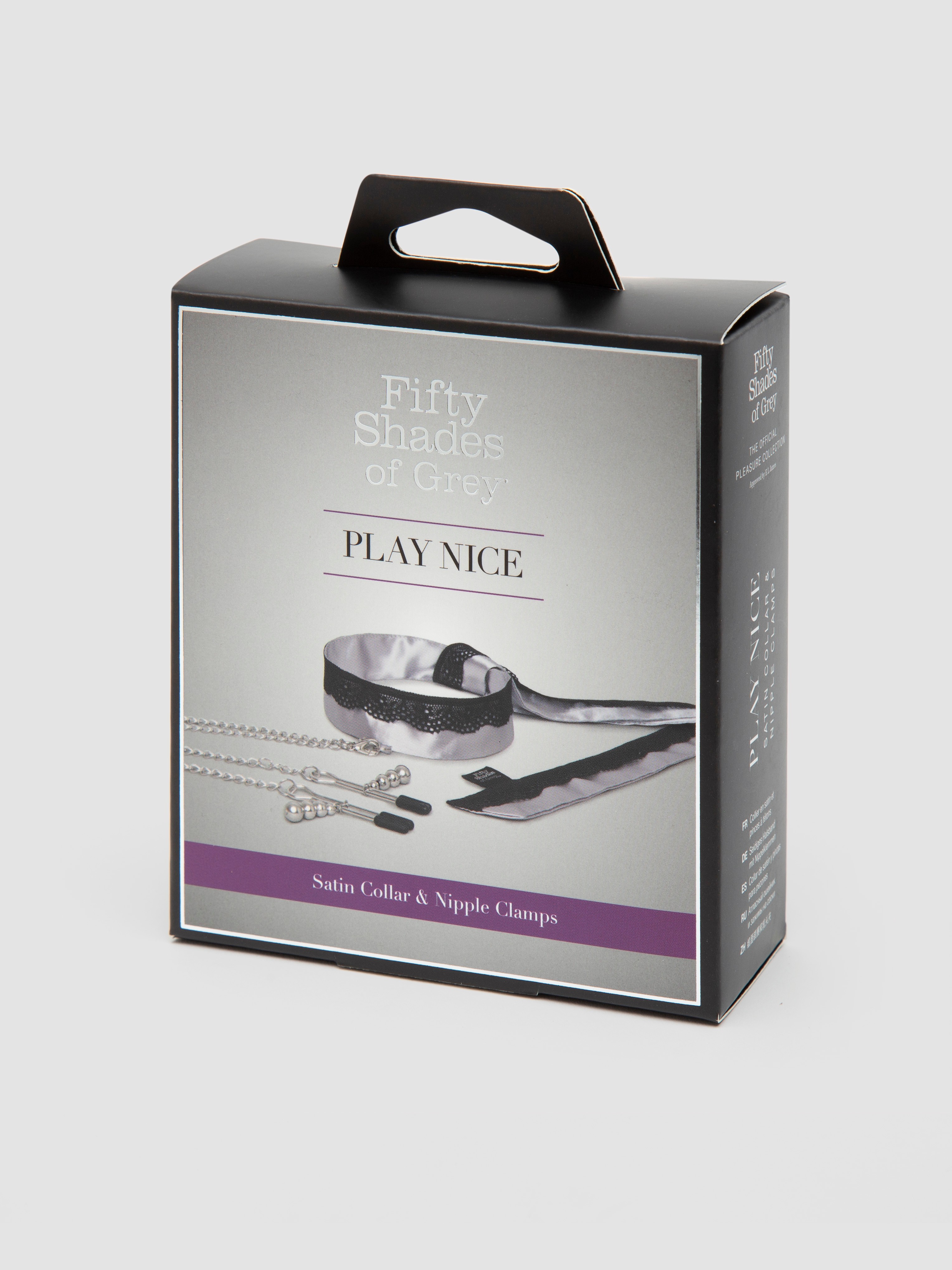 Fifty Shades of Grey Play Nice Satin and Lace Collar and Nipple Clamps , Black, hi-res