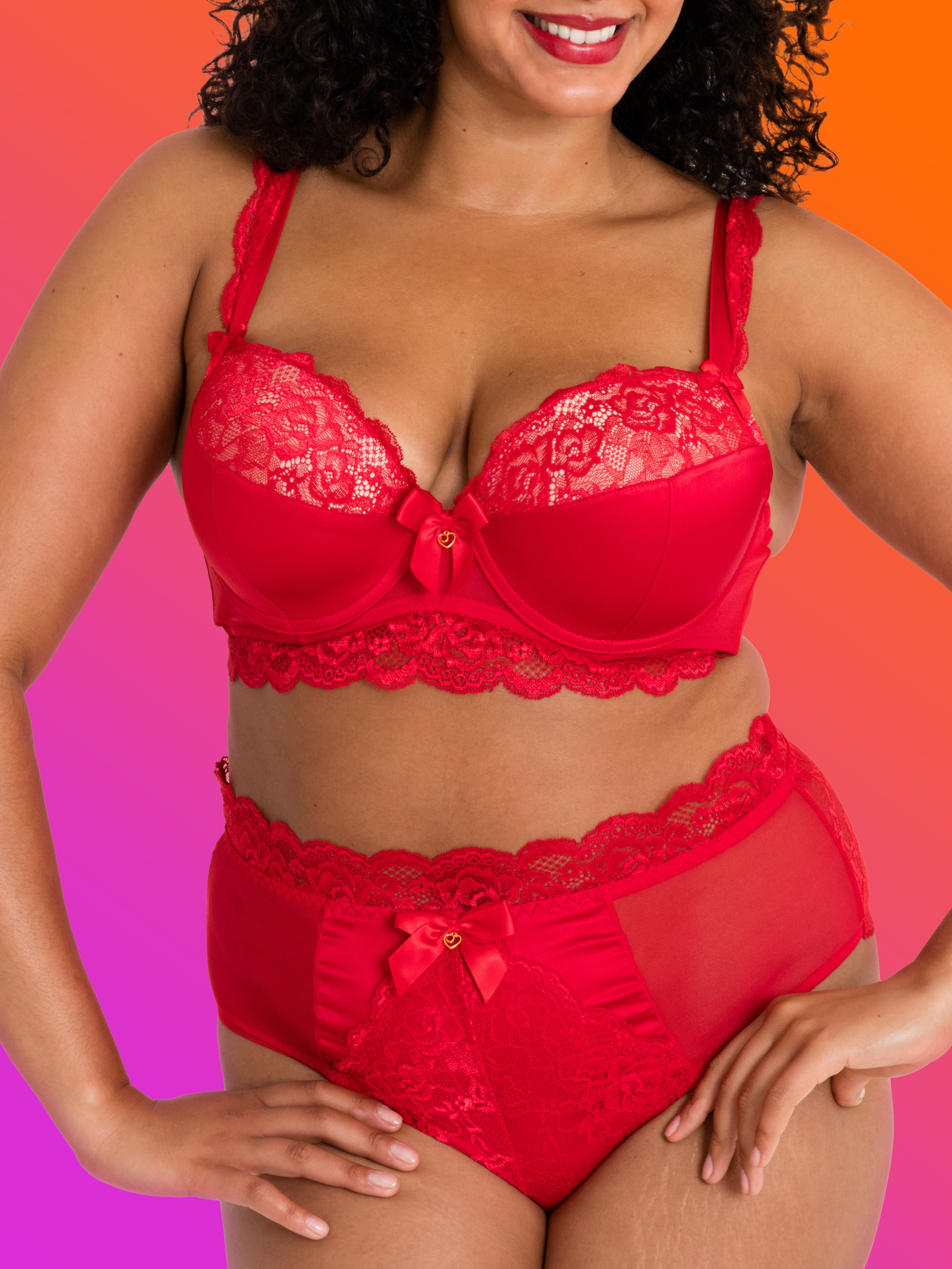 Lovehoney Treasure Me Purple Push-Up Bra Set, Red, hi-res