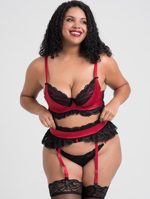 Lovehoney Empress Red Satin and Lace Bra Set, Red, hi-res