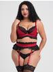 Lovehoney Plus Size Empress Red Satin and Lace Bra Set, Red, hi-res