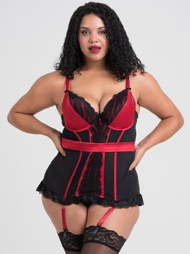 Lovehoney Plus Size Empress Red Satin and Lace Basque Set