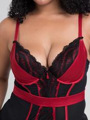 Lovehoney Empress Red Satin and Lace Basque Set, Red, hi-res
