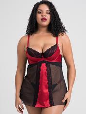 Lovehoney Empress Red Satin and Lace Chemise Set, Red, hi-res