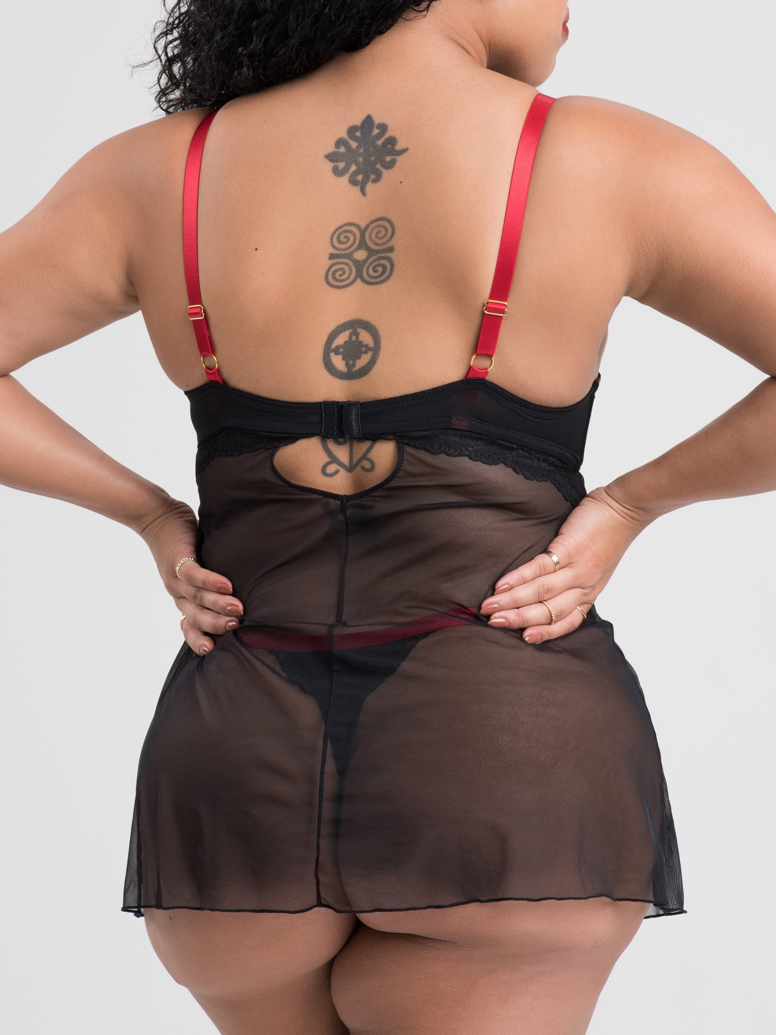 Lovehoney Empress Red Satin and Lace Chemise Set, Red, hi-res