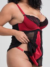 Lovehoney Empress Red Satin and Lace Chemise Set, Red, hi-res