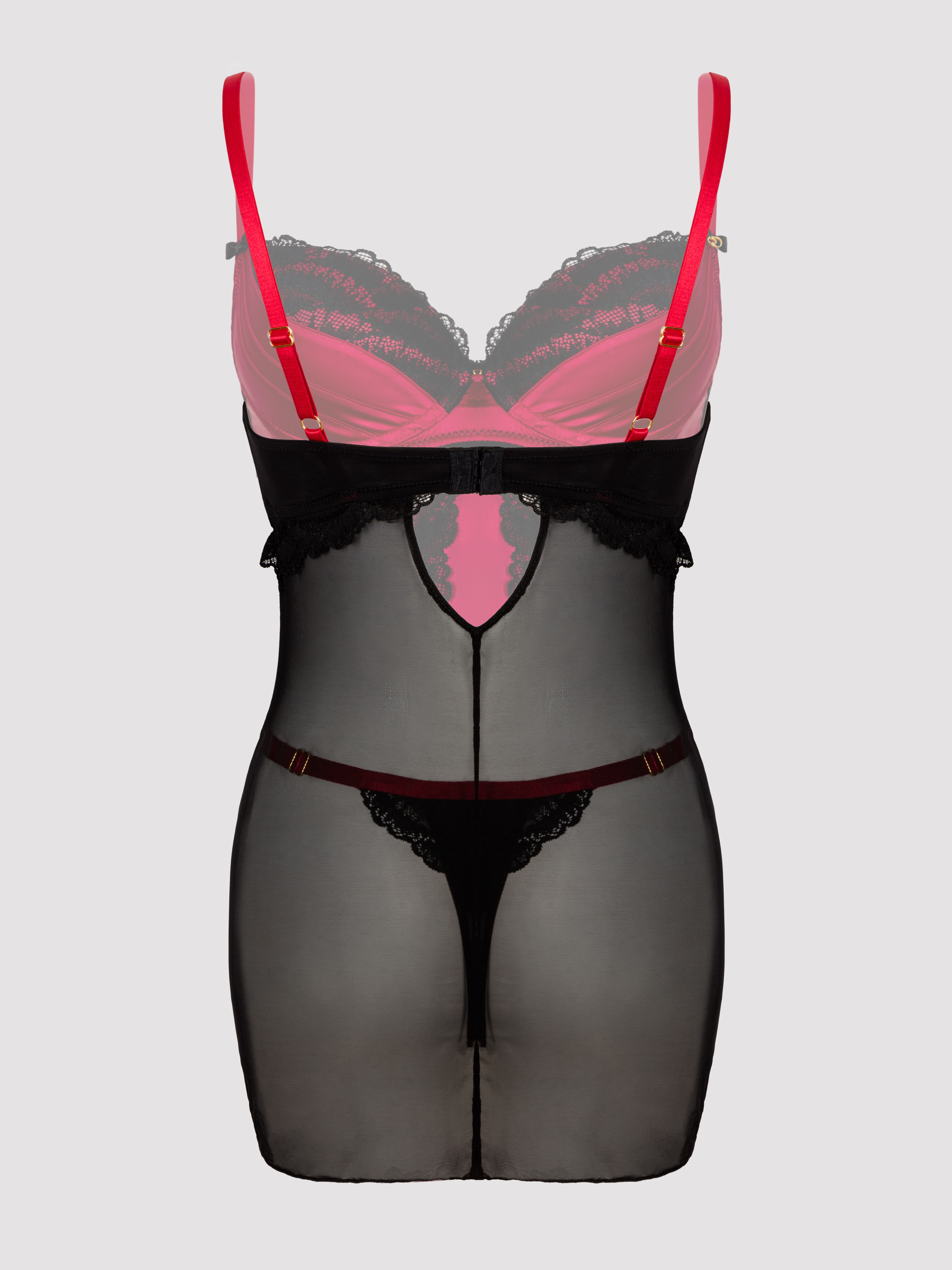 Lovehoney Empress Red Satin and Lace Chemise Set, Red, hi-res