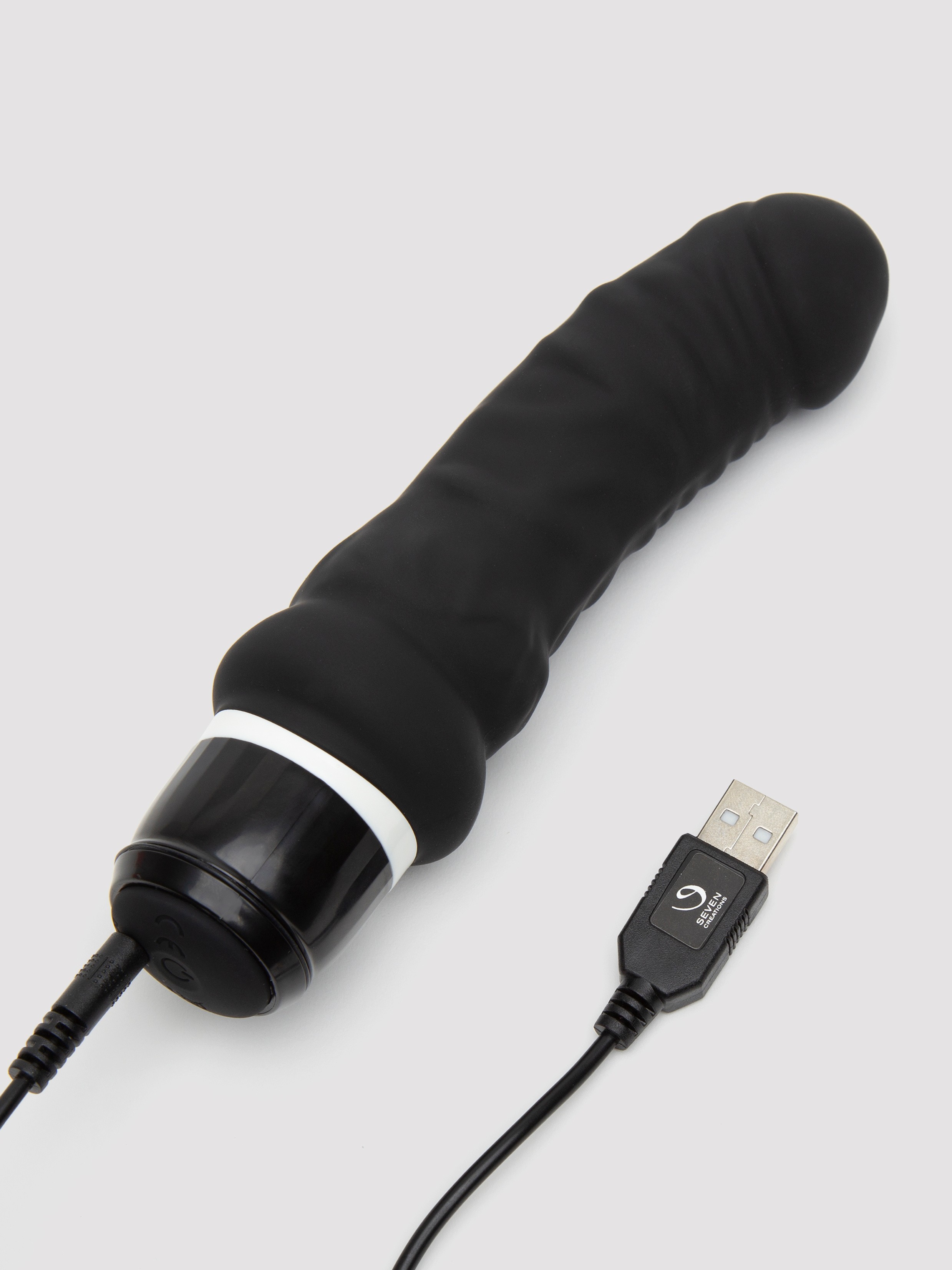 Silicone 7 Function Girthy Realistic Rechargeable Vibrator 5.5 Inch, Black, hi-res