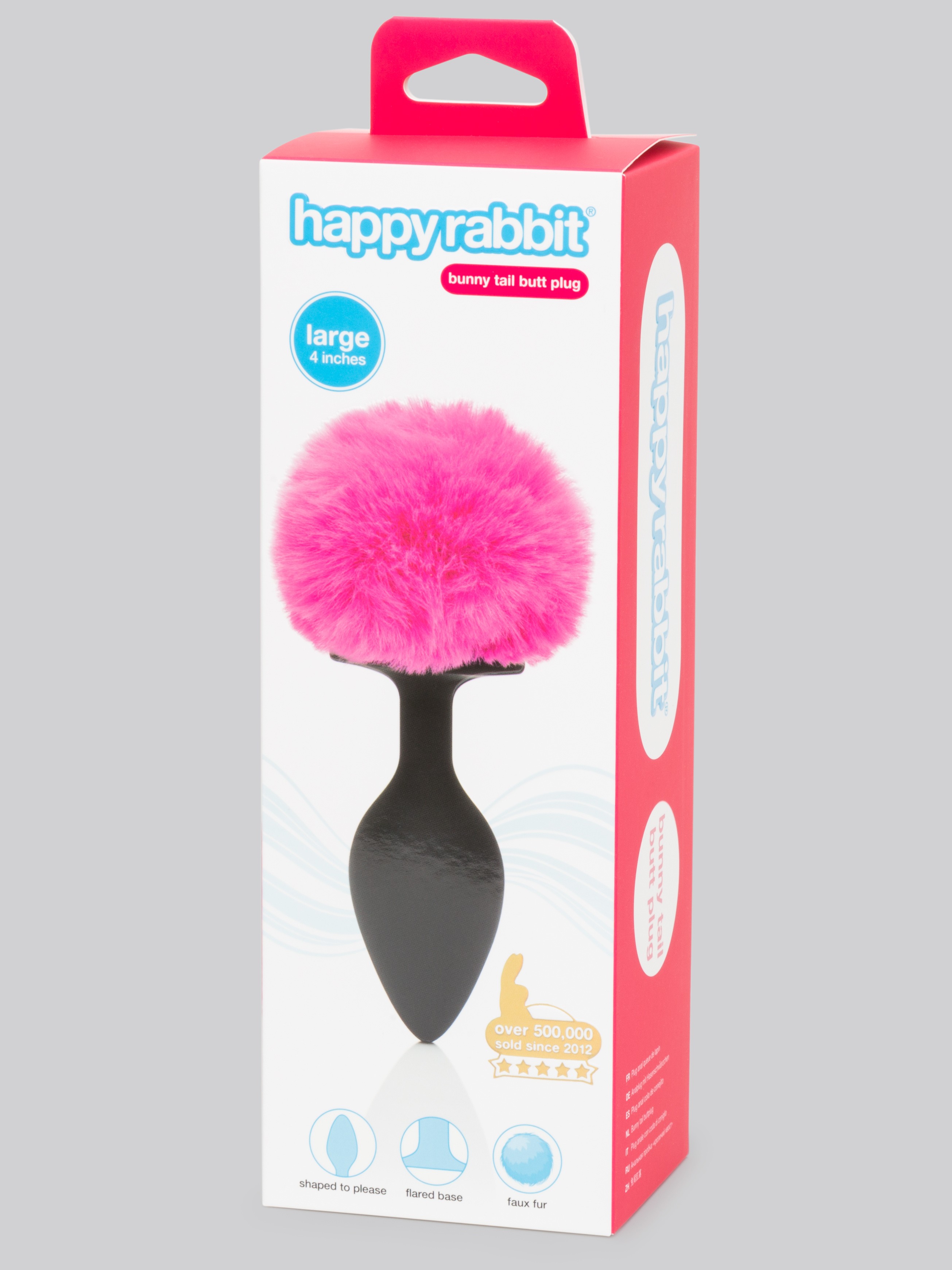 Happy Rabbit Large Bunny Tail Butt Plug 4 Inch, Black, hi-res