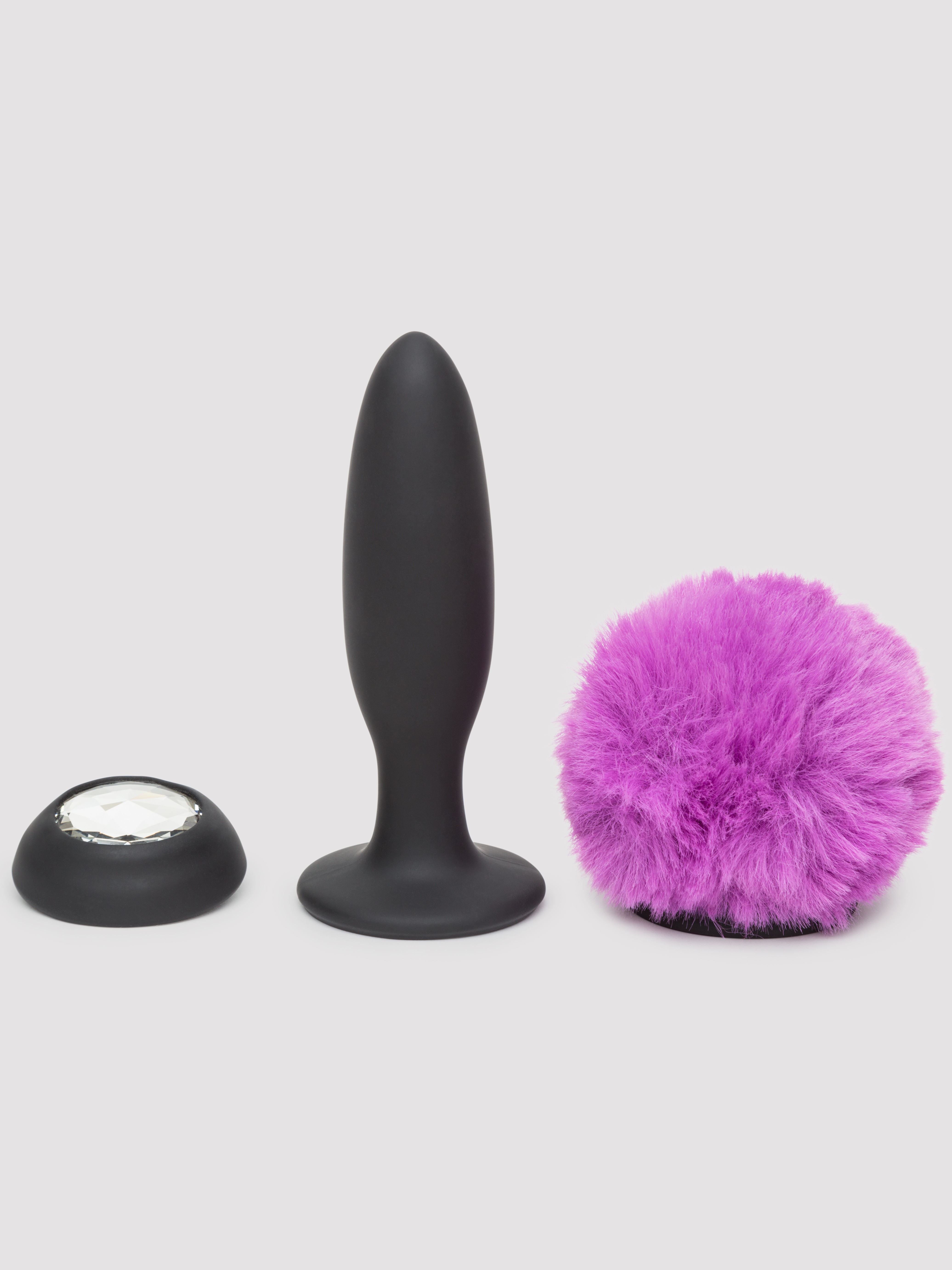 Happy Rabbit Small Rechargeable Vibrating Bunny Tail Butt Plug 4 Inch, Black, hi-res