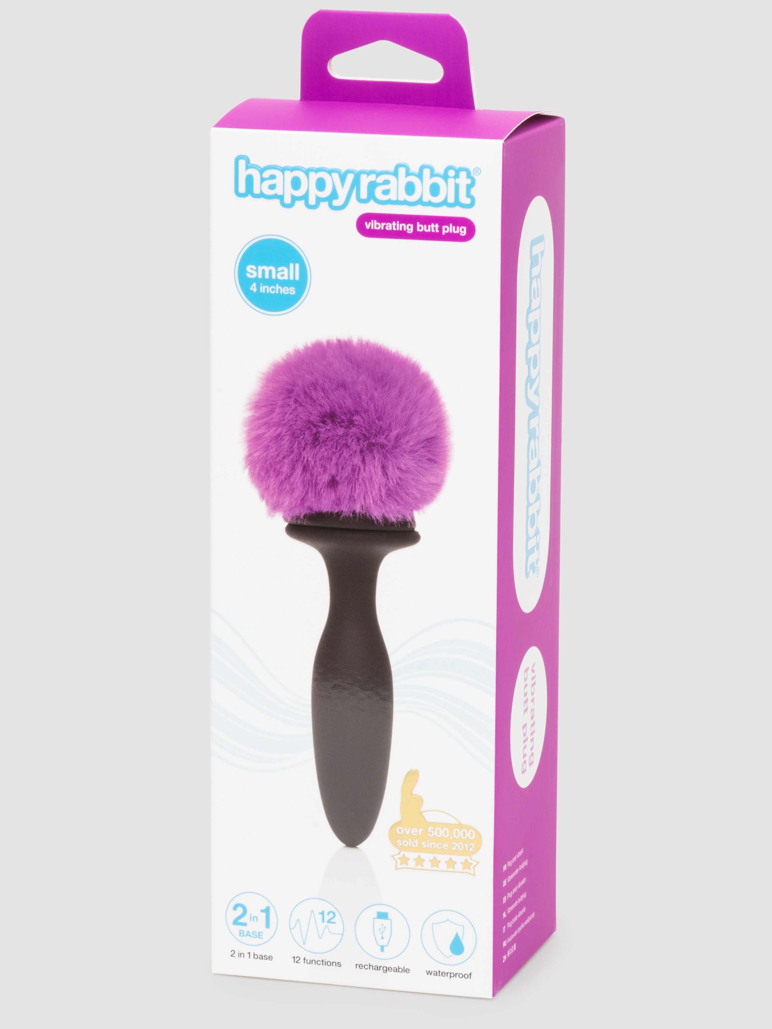 Happy Rabbit Small Rechargeable Vibrating Bunny Tail Butt Plug 4 Inch, Black, hi-res
